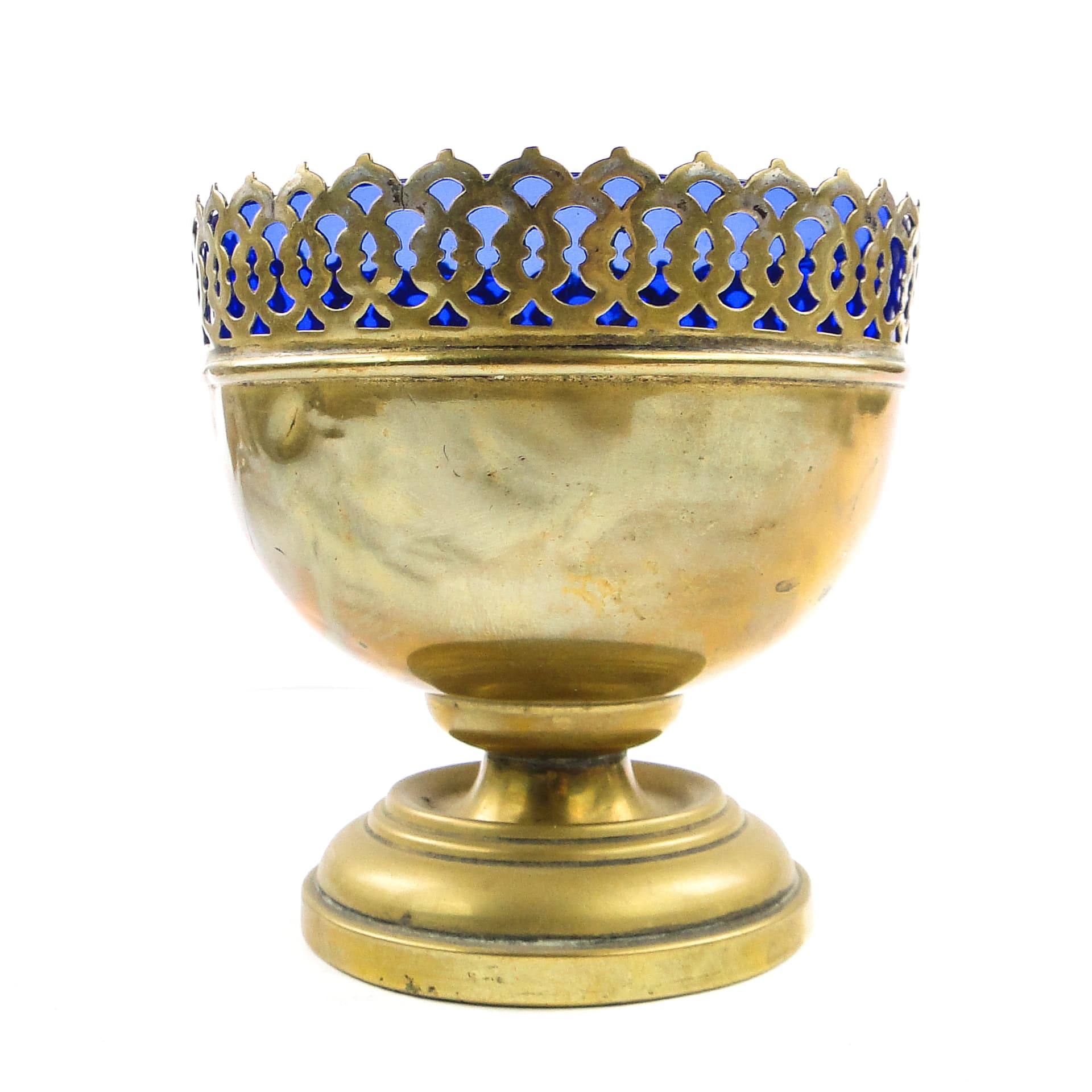 Art Nouveau sugar bowl, brass, cobalt glass, Sweden, early 20th c. - 105377