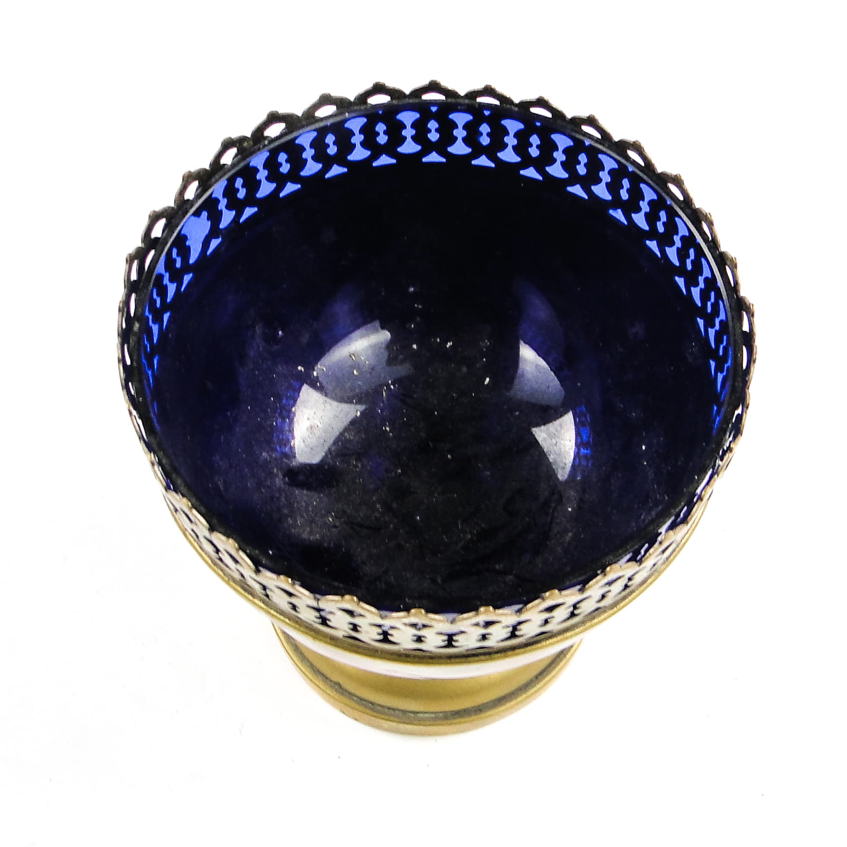 Art Nouveau sugar bowl, brass, cobalt glass, Sweden, early 20th c. - 105380
