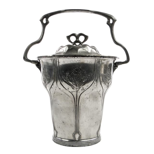 Herbatnica Art Nouveau, cyna srebrzona, Orivit, Niemcy, pocz. XX w. - WYMIARY