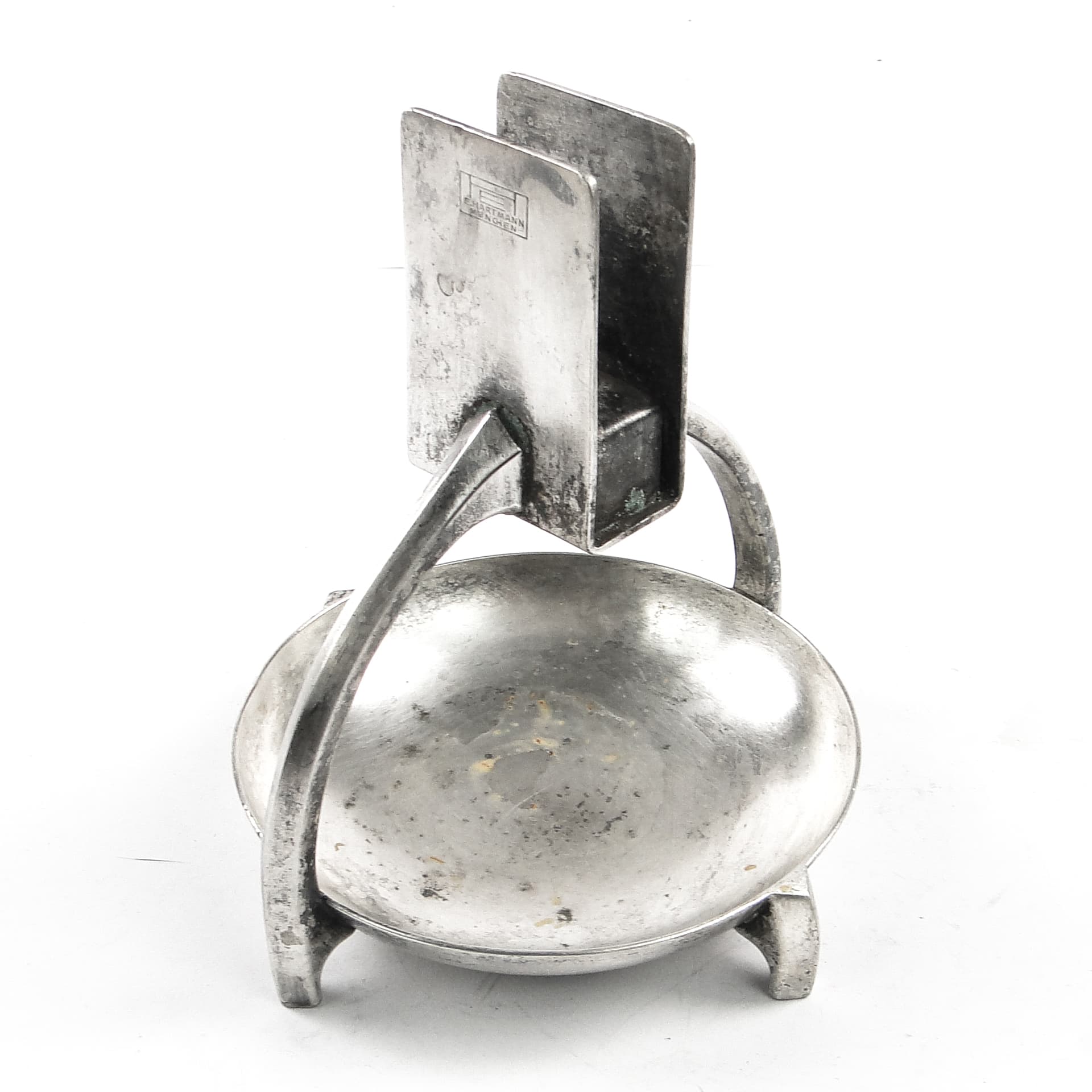 Art Deco match holder and ashtray, silver-plated brass, Hartmann, Germany, 1930s. - 105573