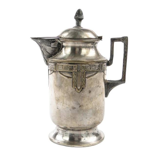 Art Nouveau oil jug, silver-plated brass, pewter, Germany, early 20th c. - DIMENSION