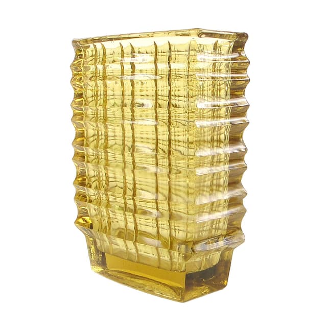 Wazon Optyczny, modernizm, szkło oliwkowe, proj. J. Drost, Ząbkowice, Polska, lata 70. - WYMIARY