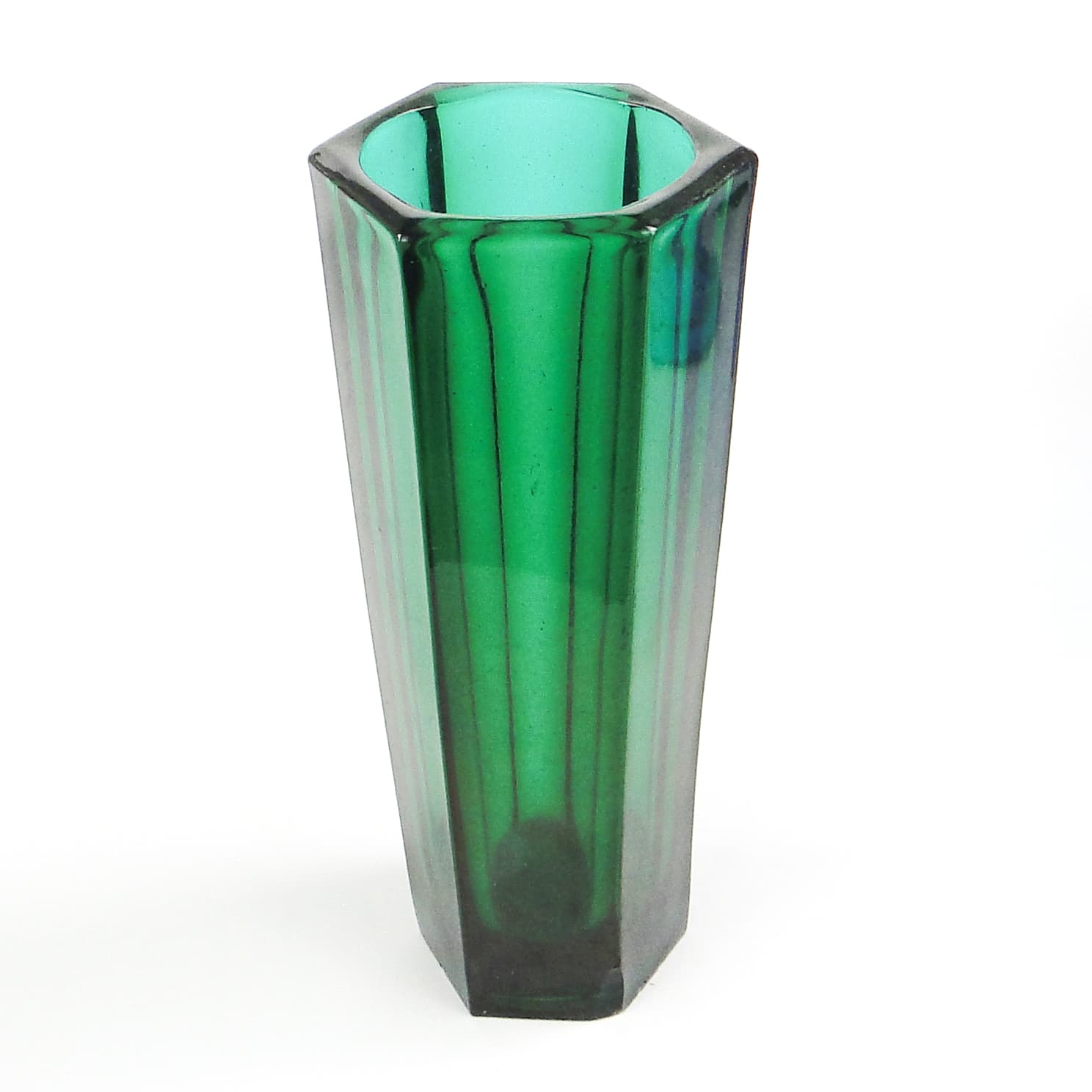 Art Deco vase, green pressed glass, Poland, 1930s. - 105827