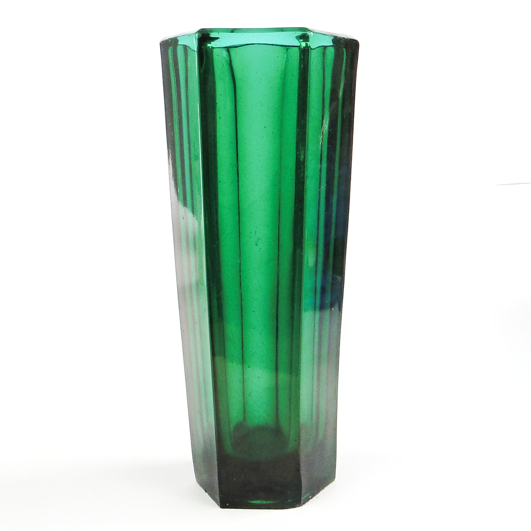 Art Deco vase, green pressed glass, Poland, 1930s. - 105826