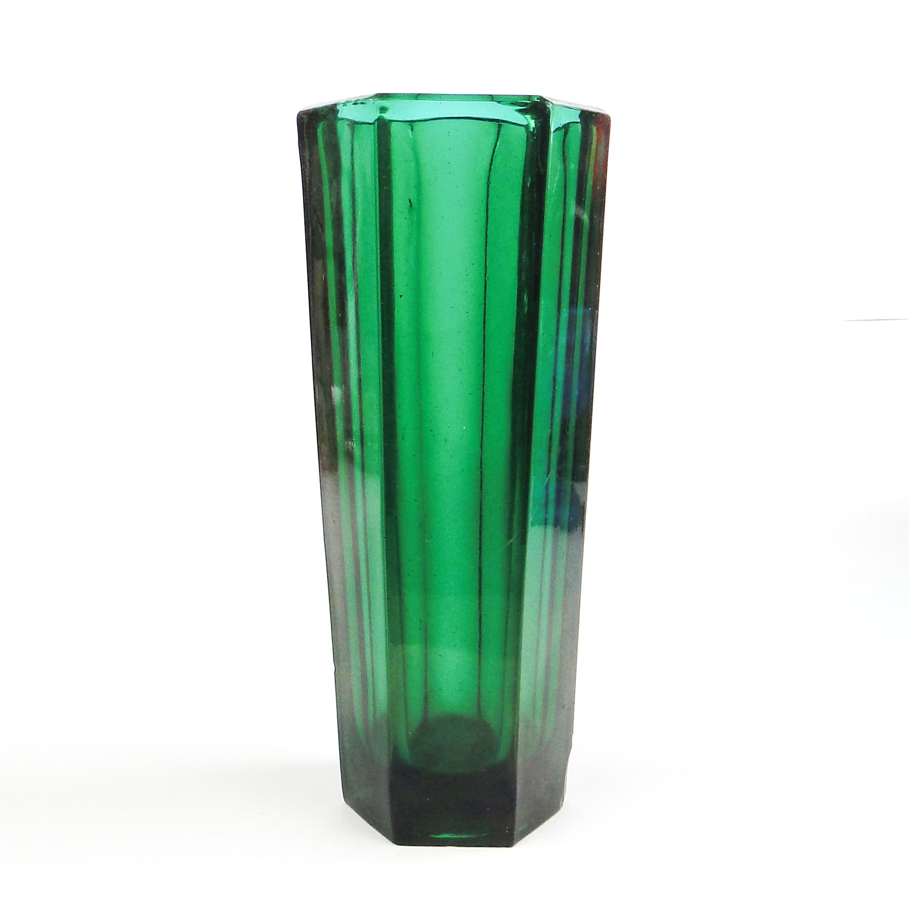 Art Deco vase, green pressed glass, Poland, 1930s. - 105832