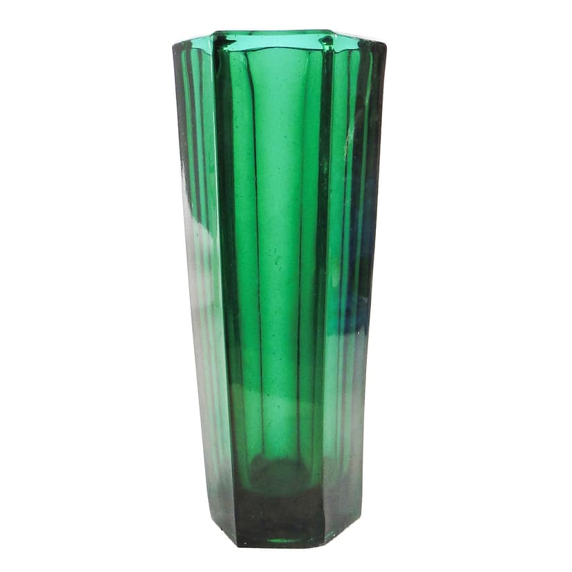 Art Deco vase, green pressed glass, Poland, 1930s.