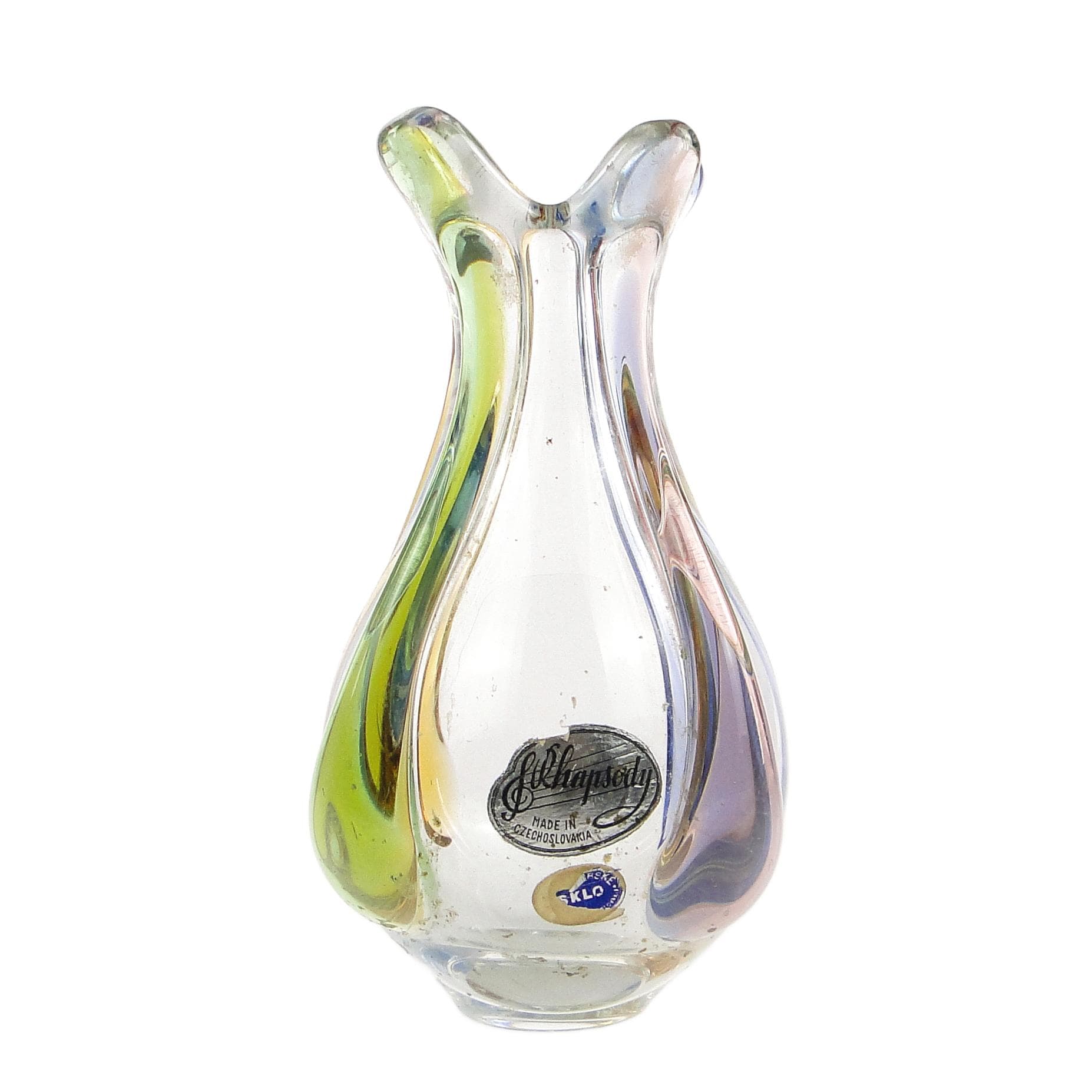 Mid-century modern vase, glass, by H. Mahanovska, Czechoslovakia, 1960s.