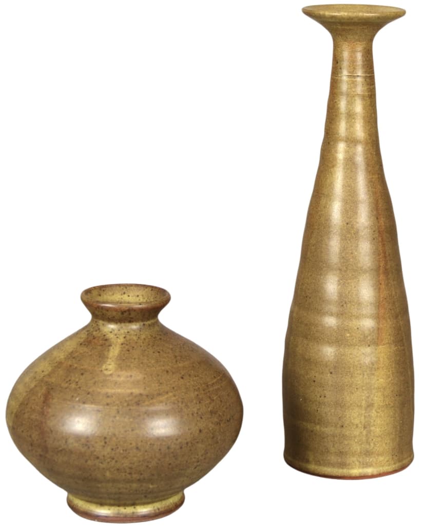 Para wazonów, brązowy, kamionka, proj. E. Strömberg, Upsala Ekeby, Szwecja, lata 60.