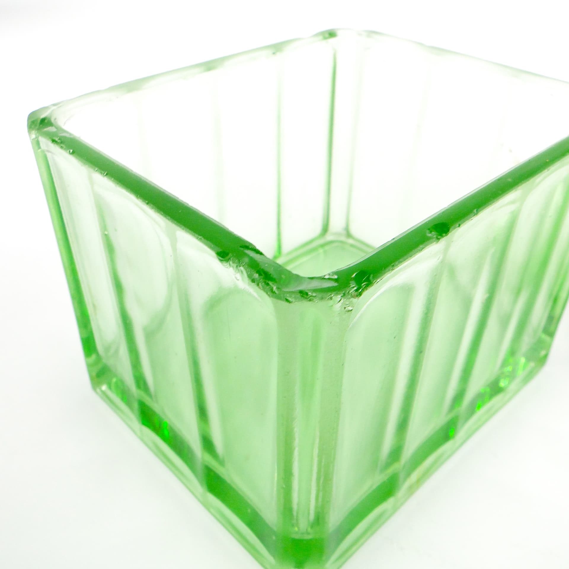 Art Deco butter dish, pressed turquoise glass, Huta Hortensja, Poland, 1930s. - 106109