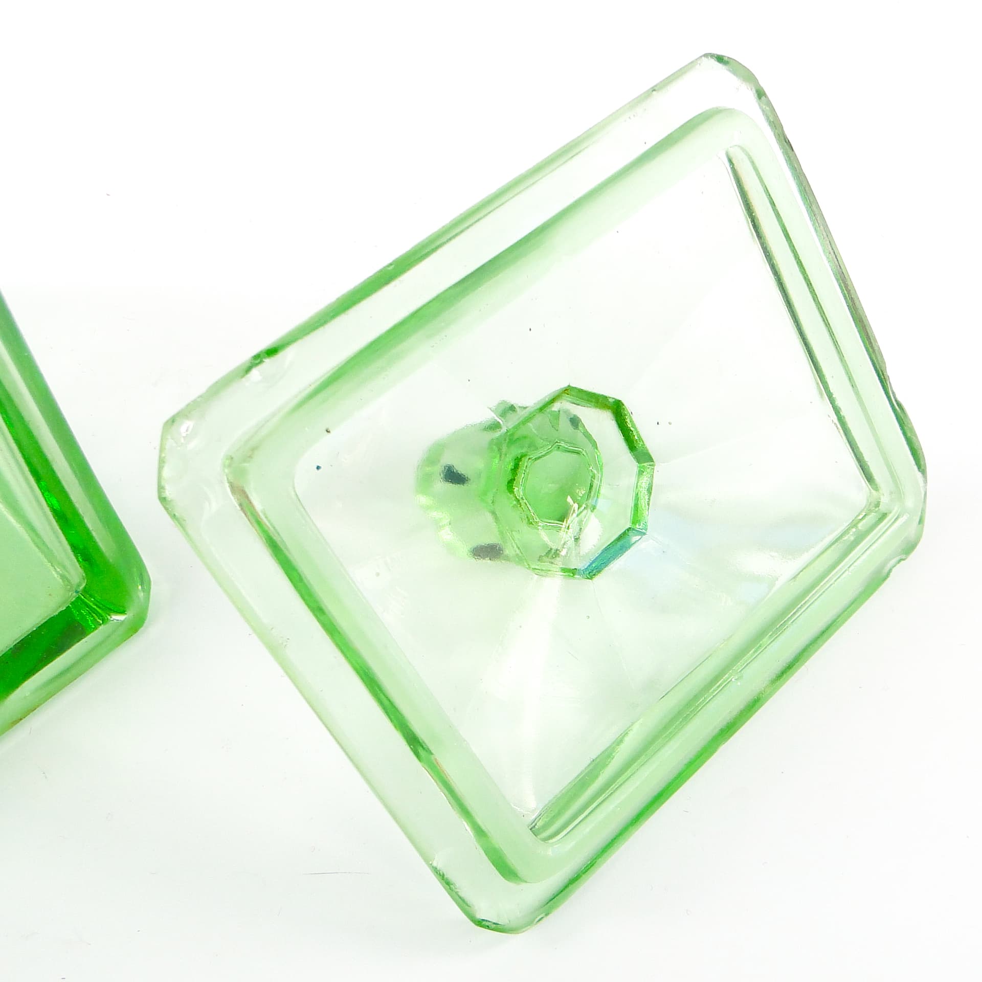 Art Deco butter dish, pressed turquoise glass, Huta Hortensja, Poland, 1930s. - 106115