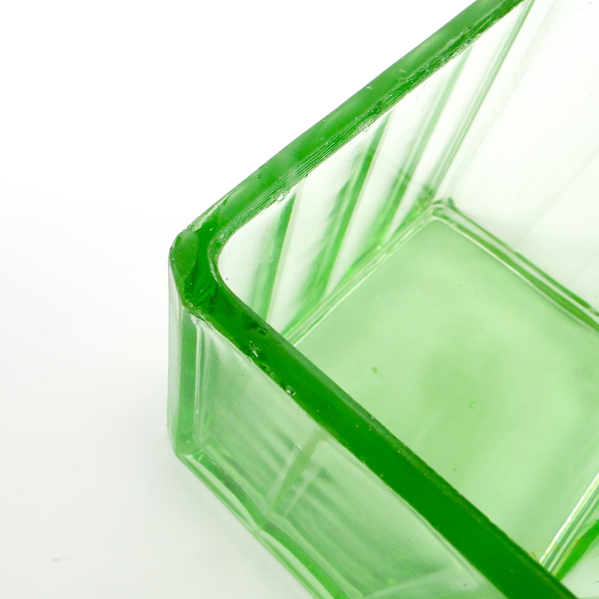 Art Deco butter dish, pressed turquoise glass, Huta Hortensja, Poland, 1930s. - 106110