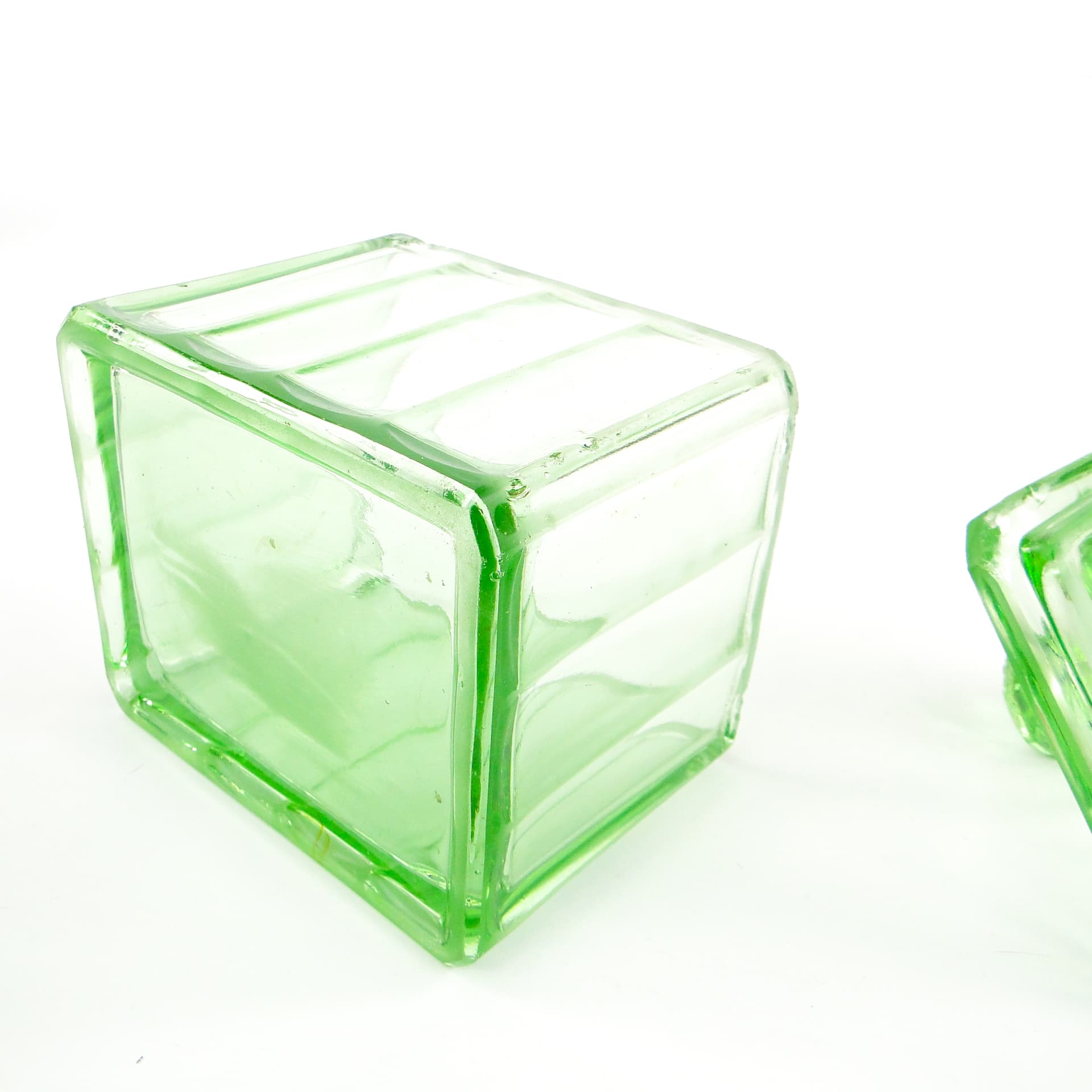 Art Deco butter dish, pressed turquoise glass, Huta Hortensja, Poland, 1930s. - 106118