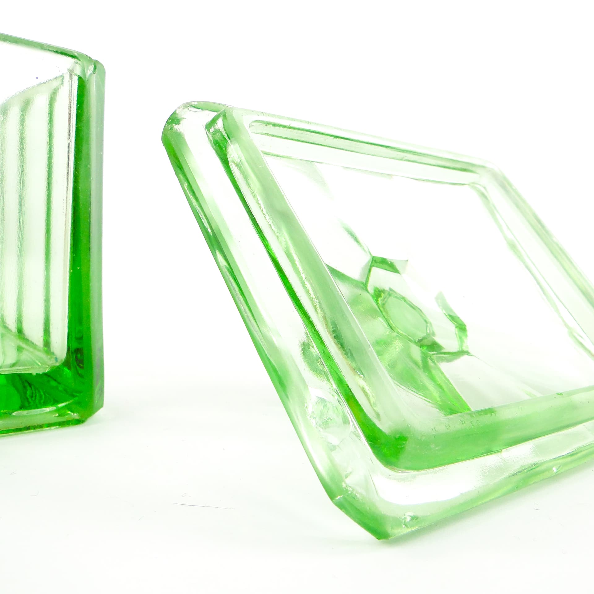 Art Deco butter dish, pressed turquoise glass, Huta Hortensja, Poland, 1930s. - 106116