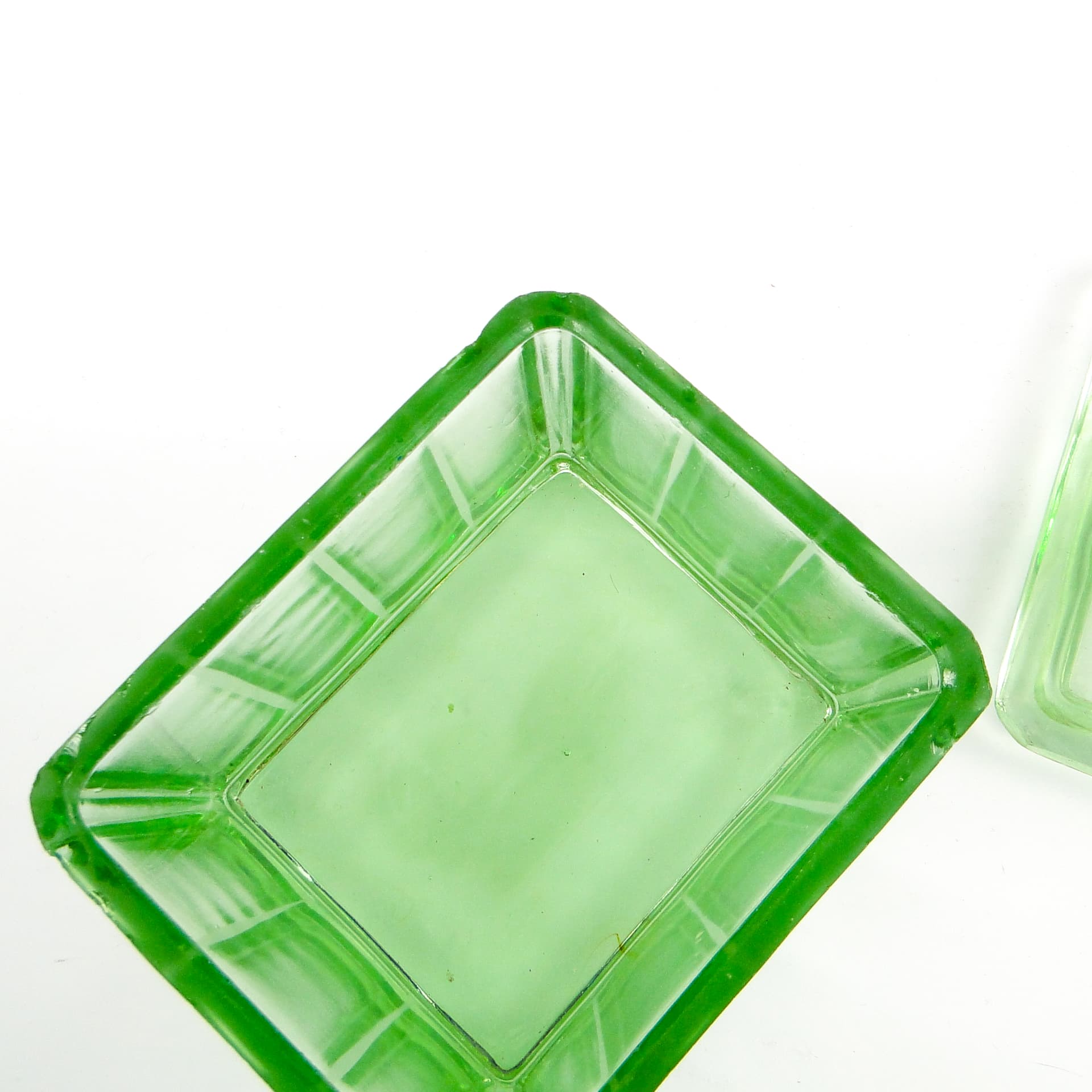 Art Deco butter dish, pressed turquoise glass, Huta Hortensja, Poland, 1930s. - 106111