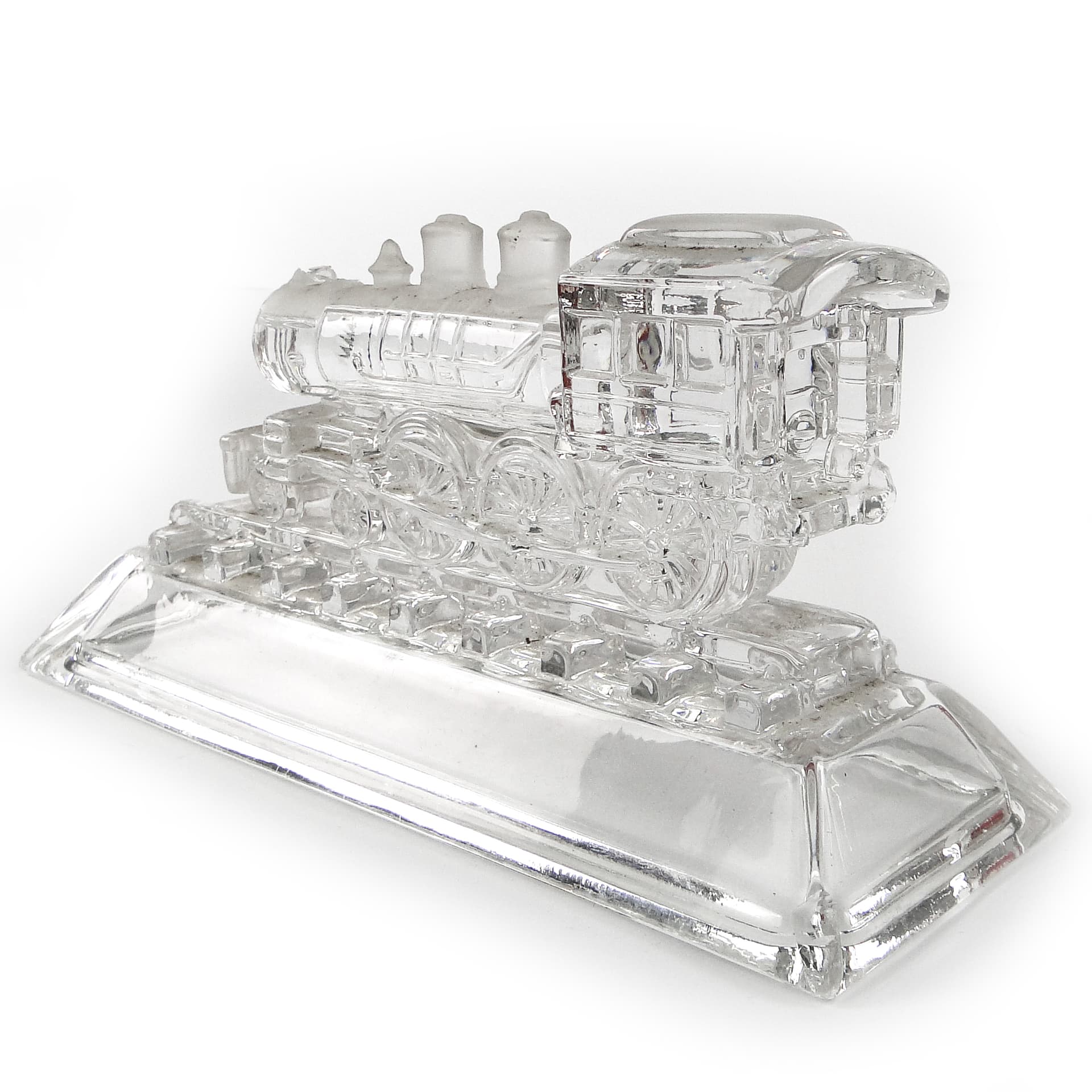 Art Deco Desk Plinth Locomotive, Pressed Transparent Glass, United Kingdom, 1950s - 106162