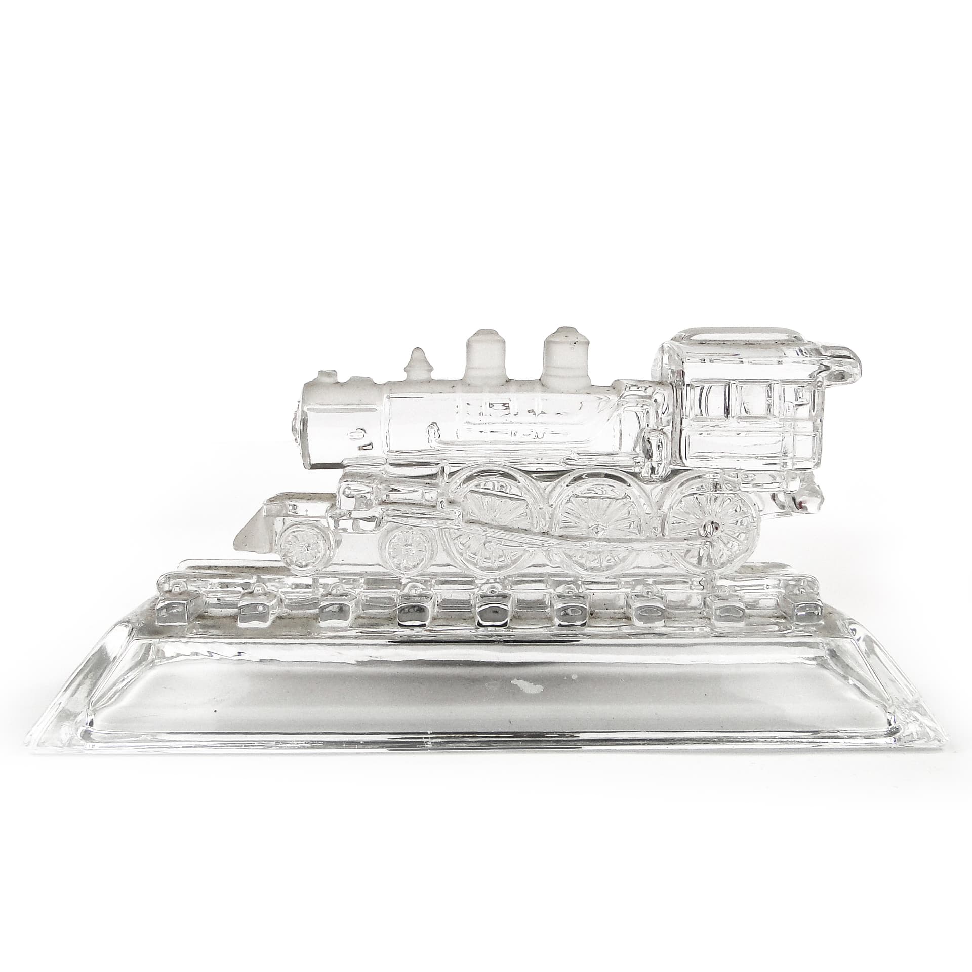 Art Deco Desk Plinth Locomotive, Pressed Transparent Glass, United Kingdom, 1950s - 106161