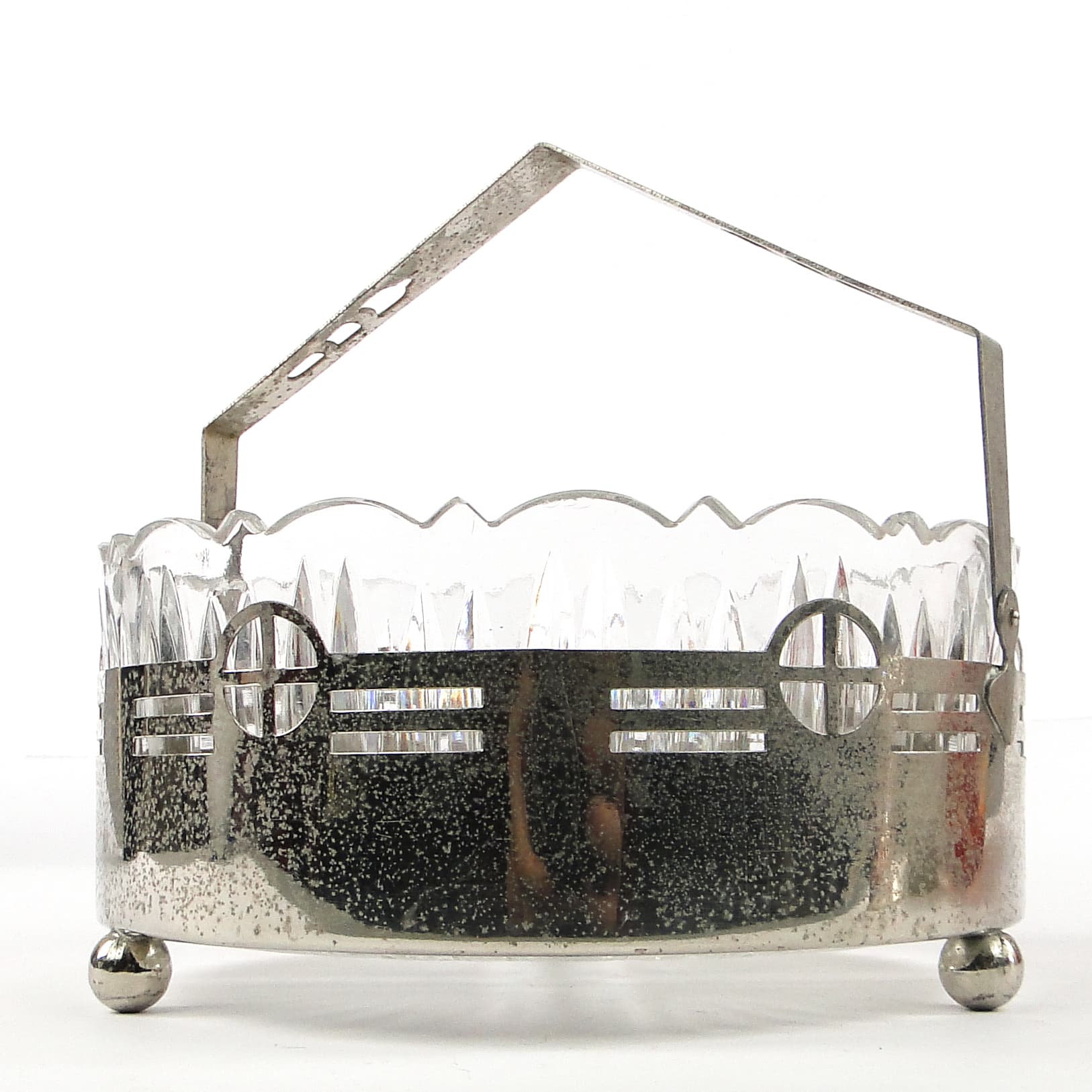 Art Nouveau fruit basket, glass, silver-plated brass, Kaiser, Germany, early 20th c. - 106305