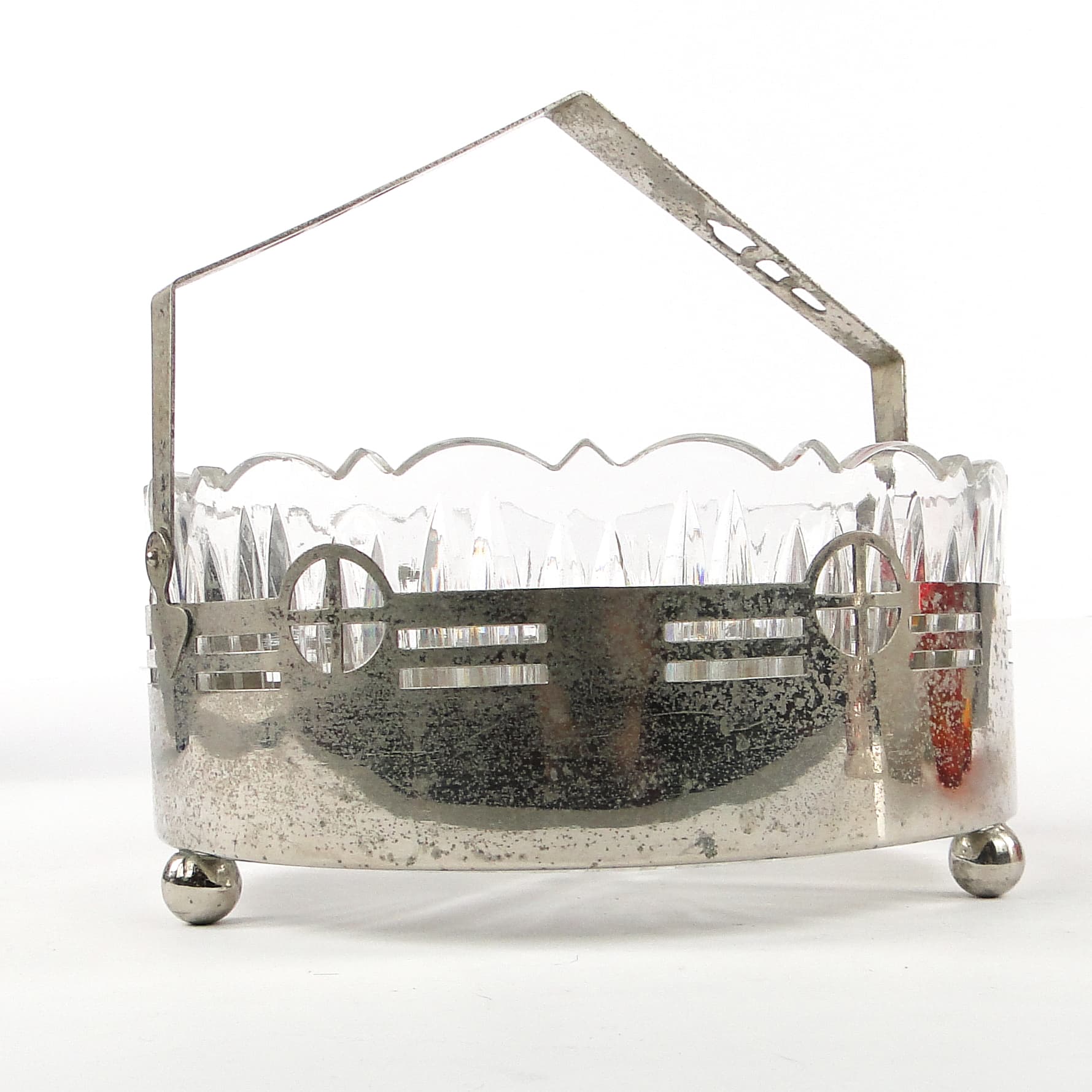 Art Nouveau fruit basket, glass, silver-plated brass, Kaiser, Germany, early 20th c. - 106302