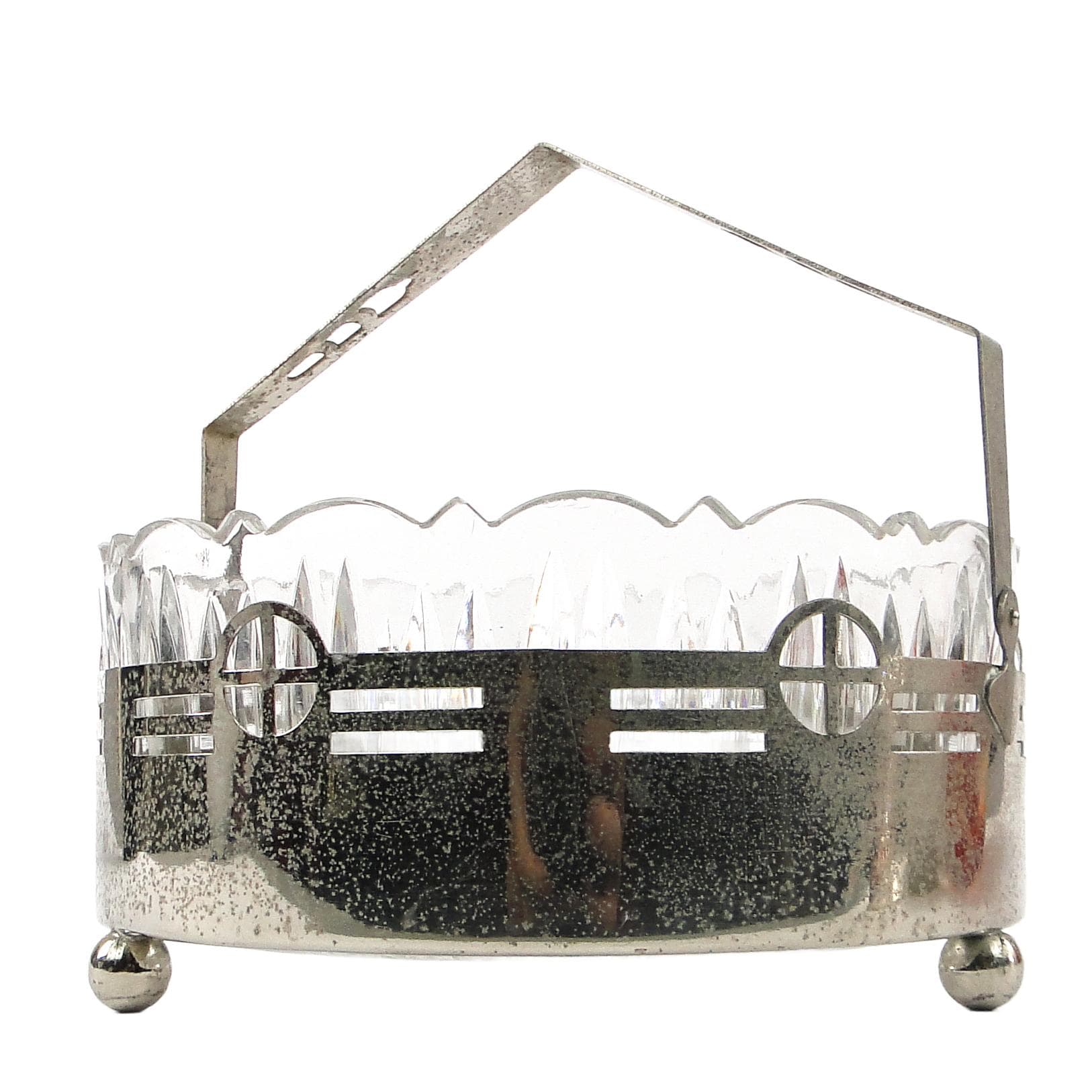Art Nouveau fruit basket, glass, silver-plated brass, Kaiser, Germany, early 20th c.