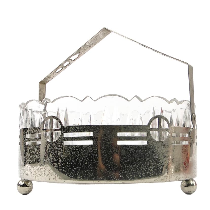 Art Nouveau fruit basket, glass, silver-plated brass, Kaiser, Germany, early 20th c.