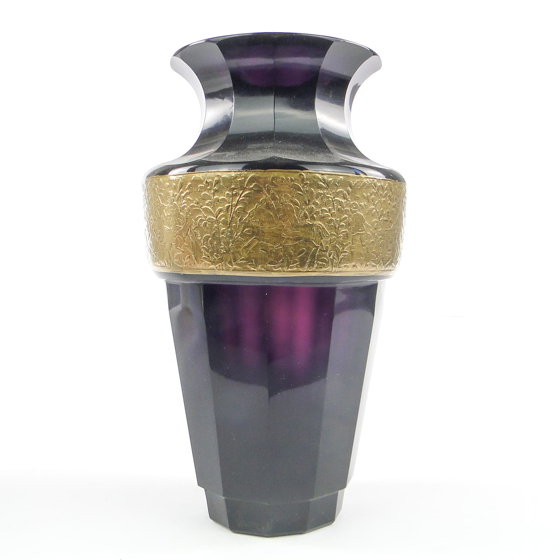Art Deco vase, manganese glass, oroplastic decoration, Czechoslovakia, 1930s. - 106322