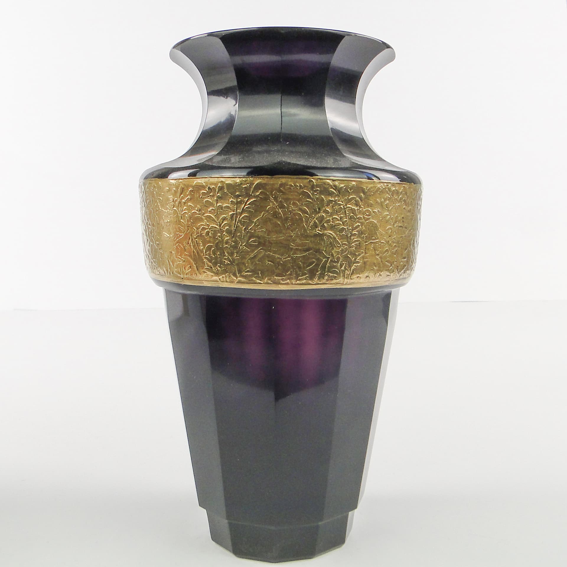 Art Deco vase, manganese glass, oroplastic decoration, Czechoslovakia, 1930s. - 106321