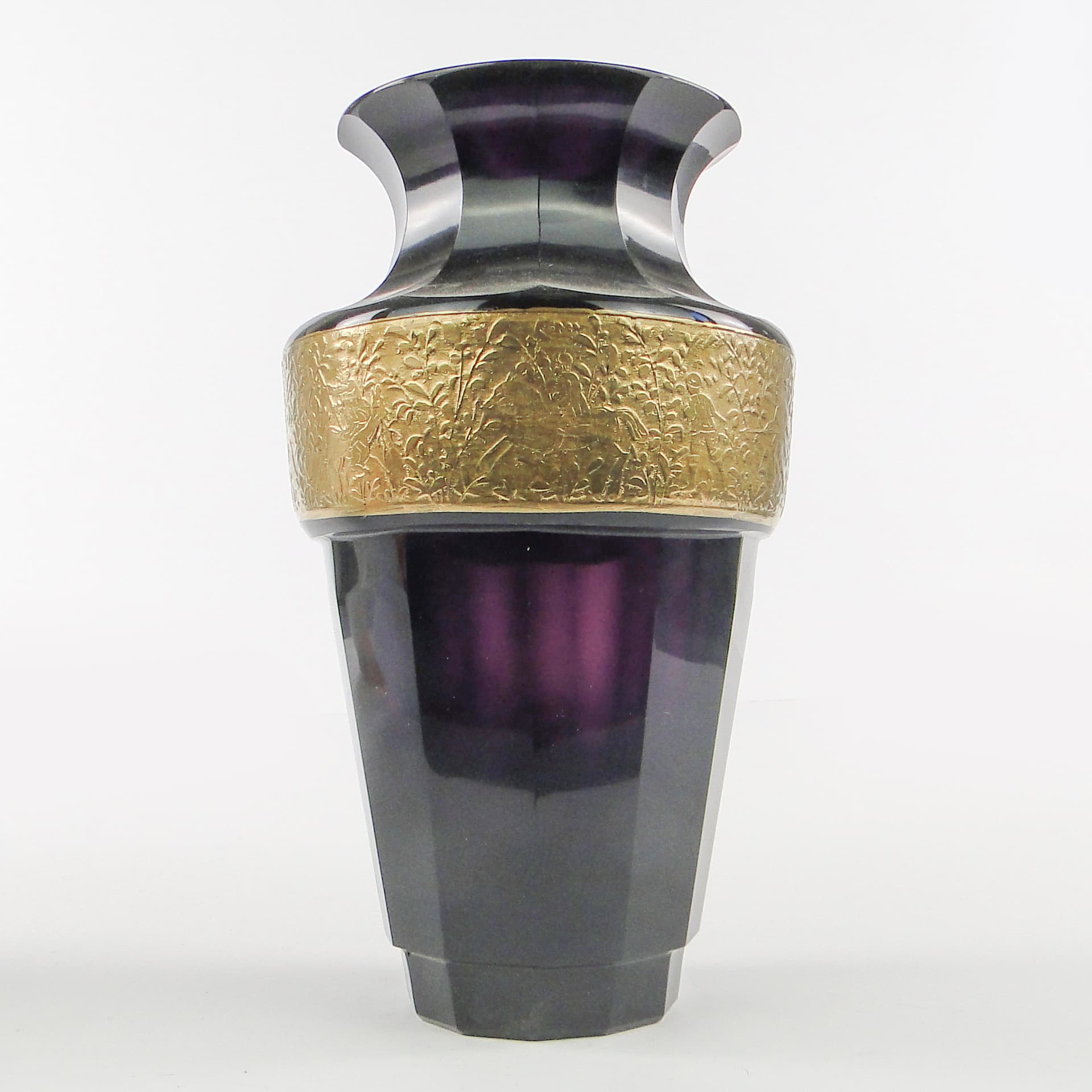 Art Deco vase, manganese glass, oroplastic decoration, Czechoslovakia, 1930s. - 106320
