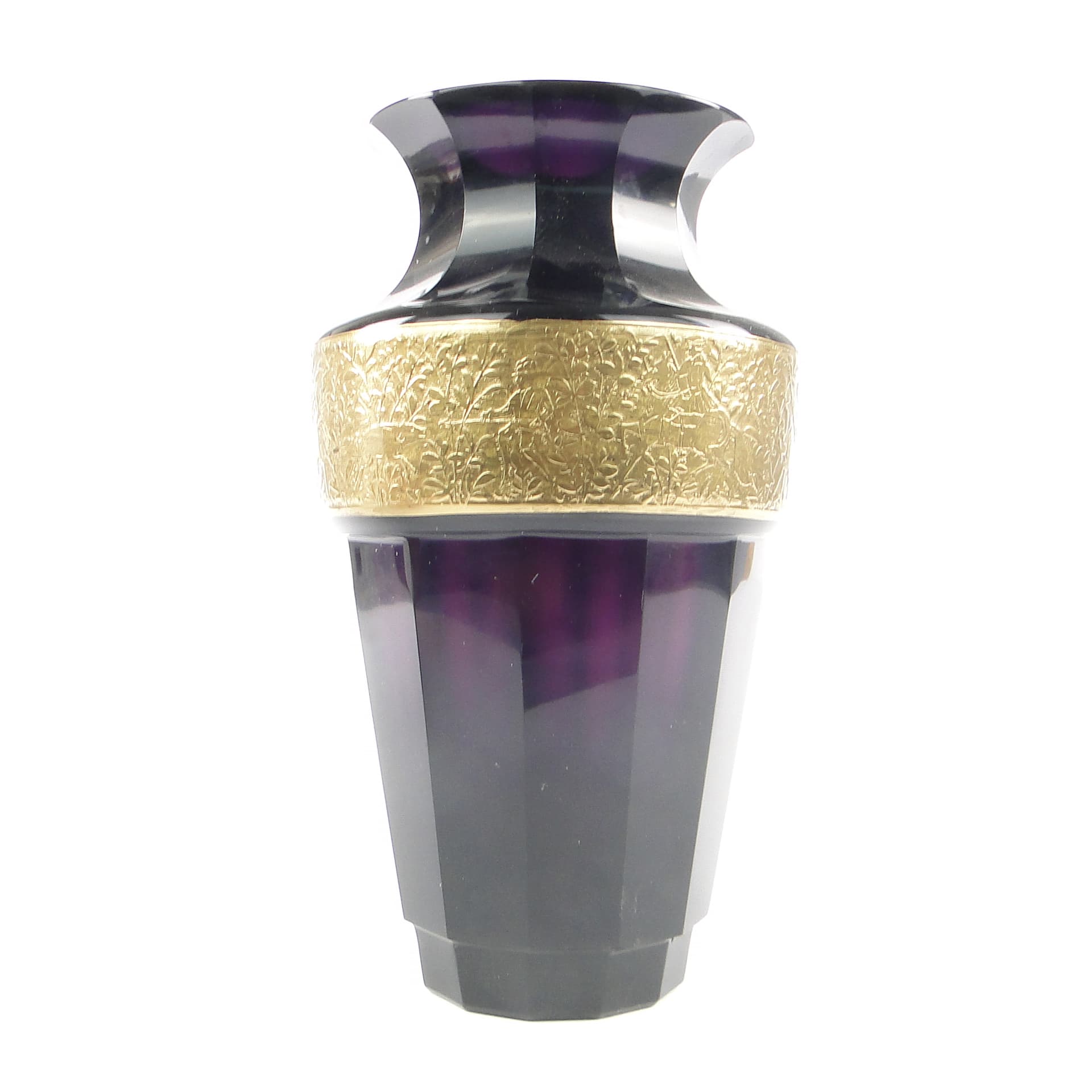 Art Deco vase, manganese glass, oroplastic decoration, Czechoslovakia, 1930s. - 106313
