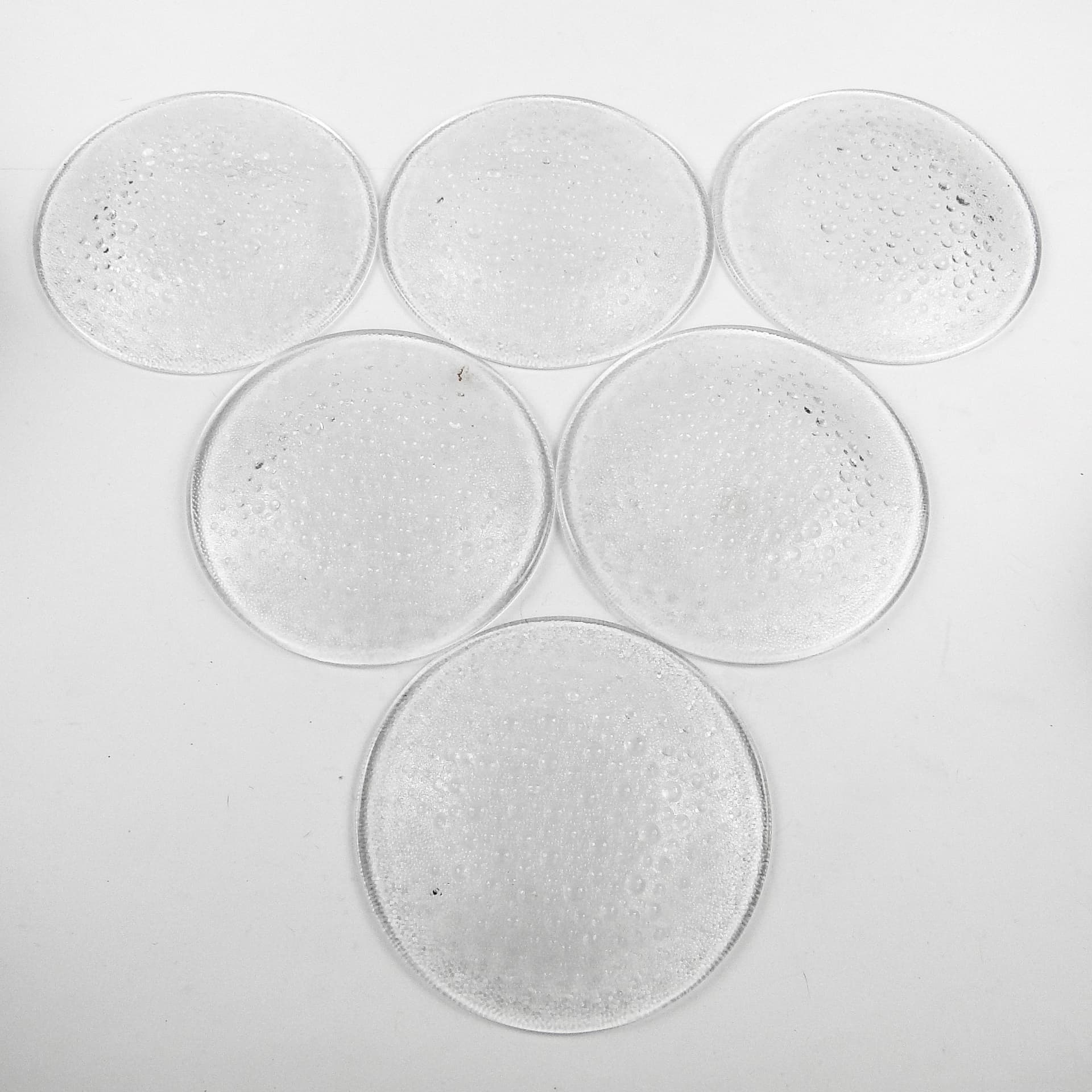 Krople Rosy dessert plate set, glass, by J. Drost, Ząbkowice, Poland, 1970s. - 106386