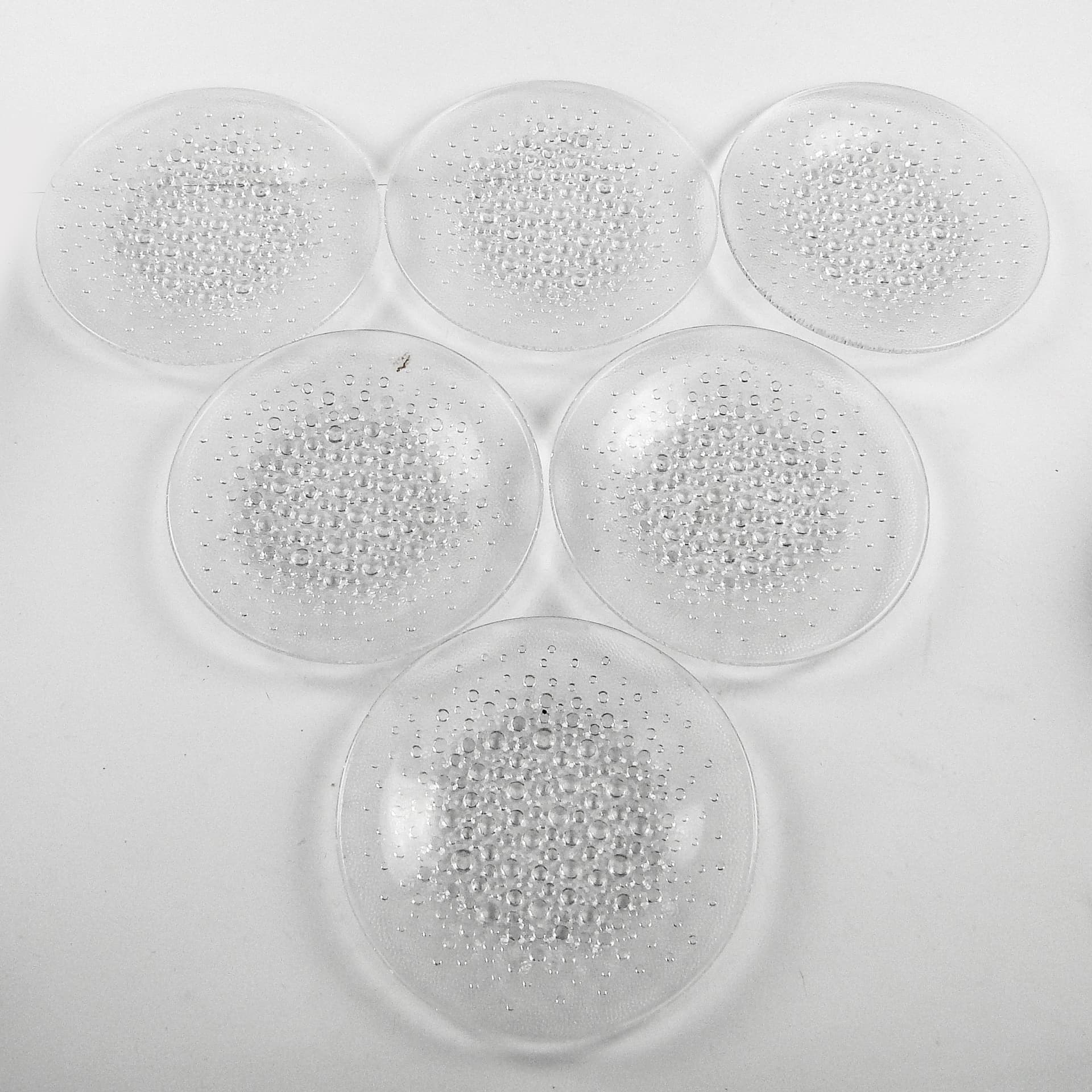 Krople Rosy dessert plate set, glass, by J. Drost, Ząbkowice, Poland, 1970s. - 106382