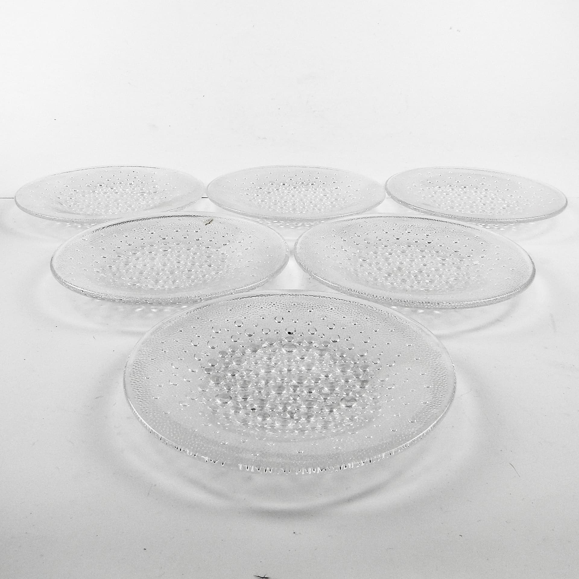 Krople Rosy dessert plate set, glass, by J. Drost, Ząbkowice, Poland, 1970s. - 106384