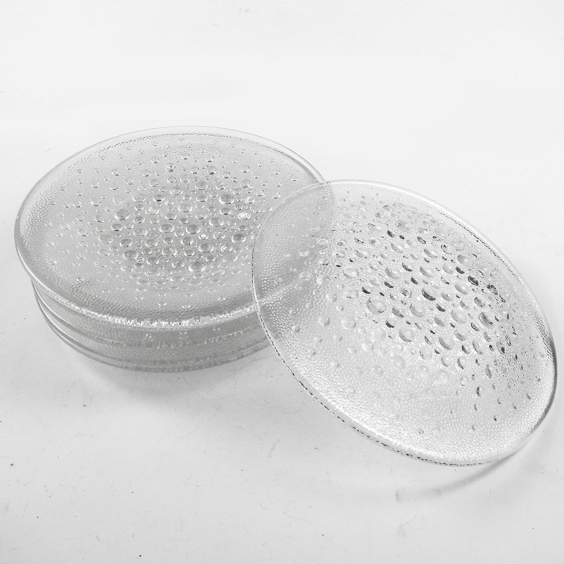 Krople Rosy dessert plate set, glass, by J. Drost, Ząbkowice, Poland, 1970s. - 106391