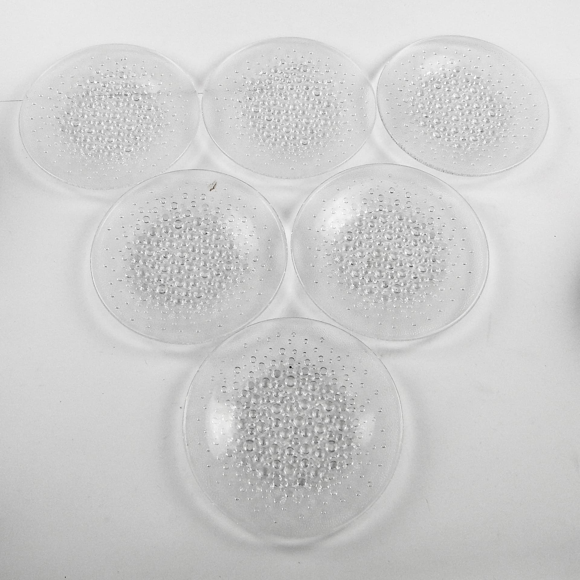 Krople Rosy dessert plate set, glass, by J. Drost, Ząbkowice, Poland, 1970s. - 106383