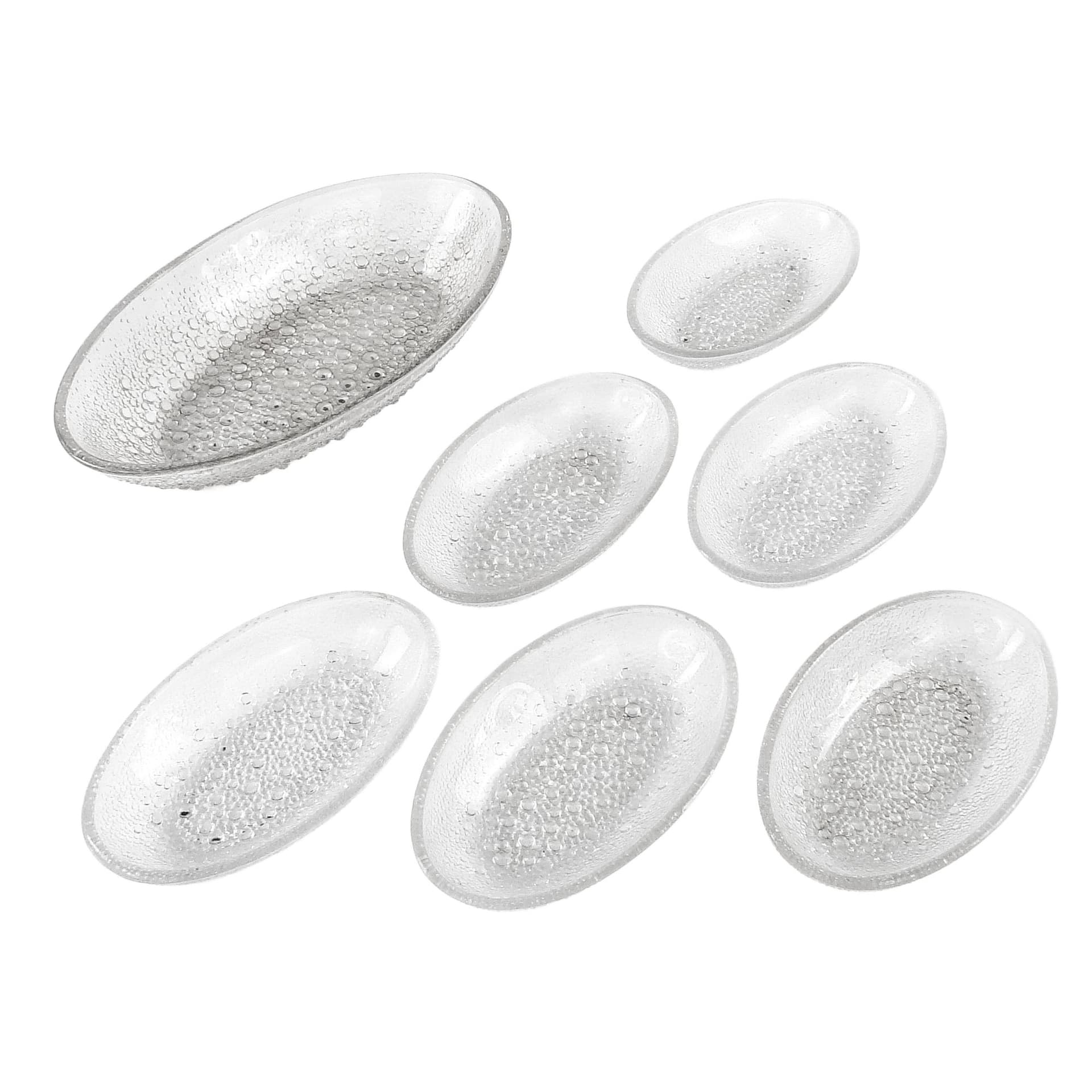 Krople Rosy dessert plate set, clear glass, by J. Drost, Ząbkowice, Poland, 1970s.