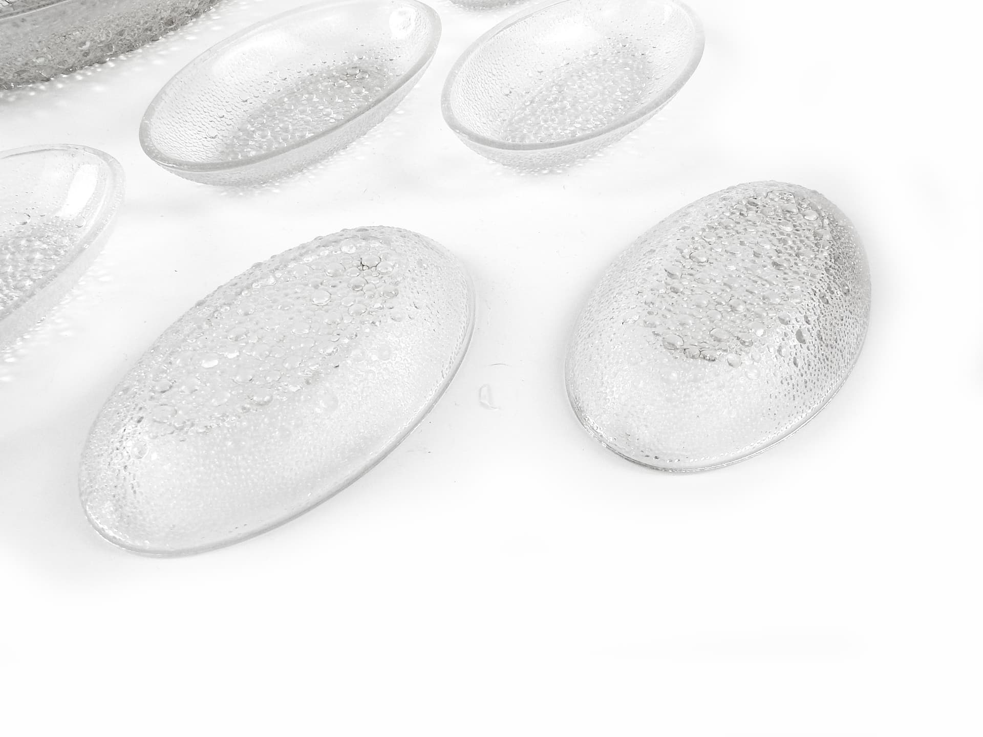 Krople Rosy dessert plate set, clear glass, by J. Drost, Ząbkowice, Poland, 1970s. - 106428