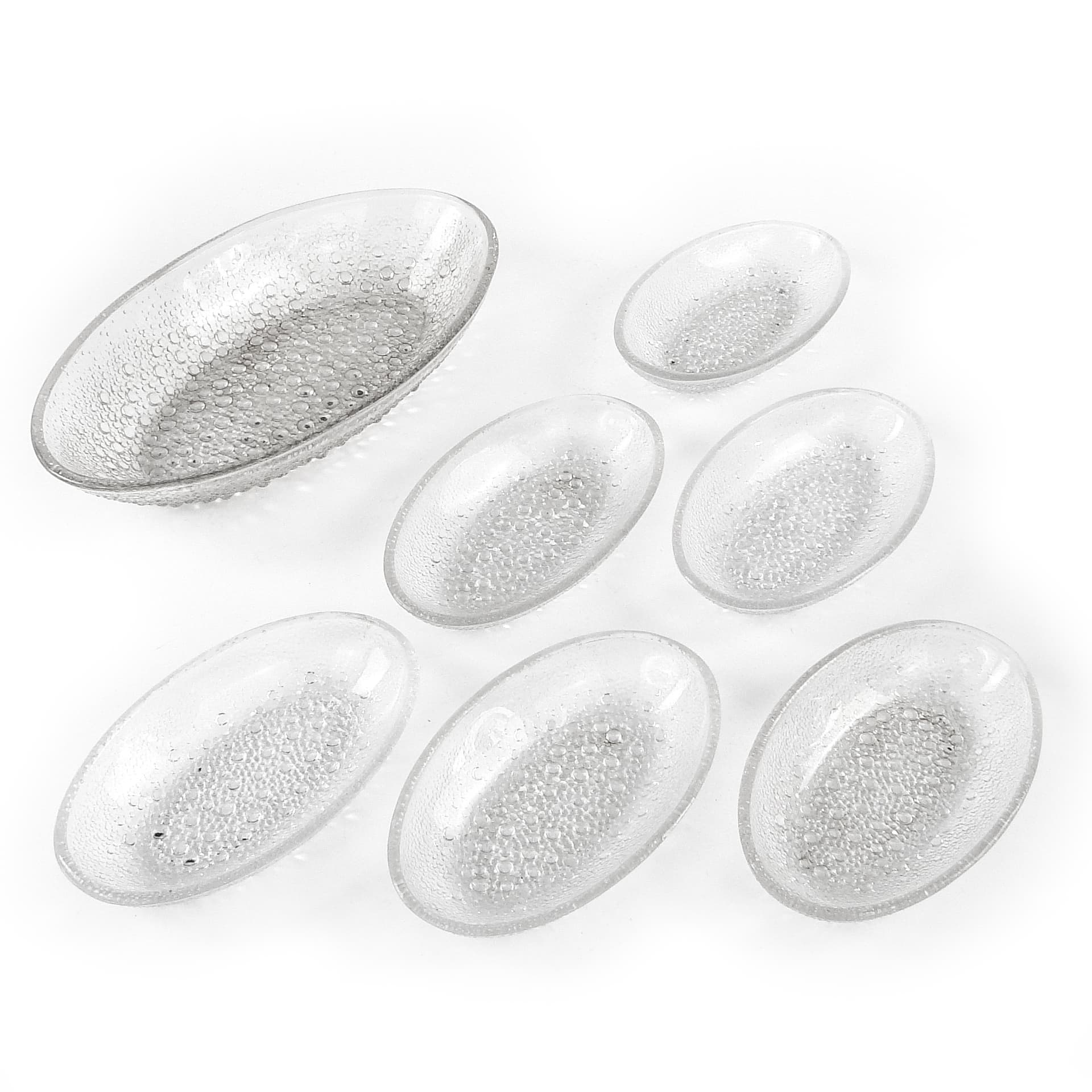 Krople Rosy dessert plate set, clear glass, by J. Drost, Ząbkowice, Poland, 1970s. - 106425