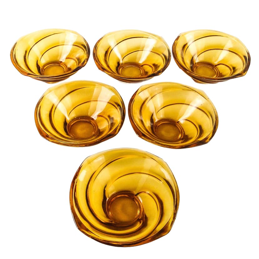 Komplet talerzy do sałatek Wir, mid-century modern, szkło prasowane, Ząbkowice, Polska, lata 70.