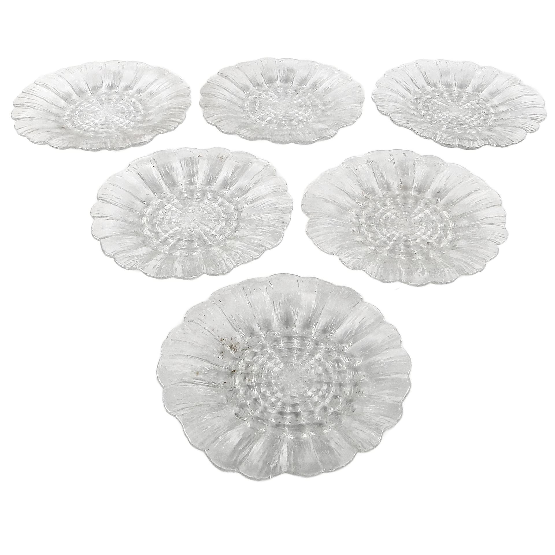 Komplet talerzy do sałatek Cora, mid-century modern, szkło prasowane, Ząbkowice, Polska, lata 70.