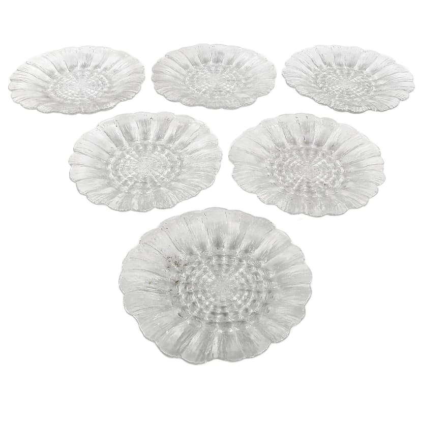 Komplet talerzy do sałatek Cora, mid-century modern, szkło prasowane, Ząbkowice, Polska, lata 70.