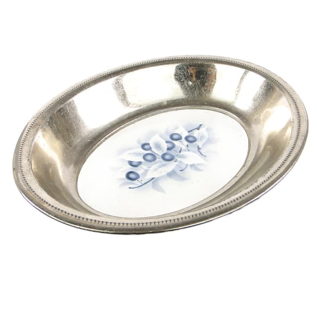 Patera Art Nouveau, mosiądz srebrzony, porcelana biała, Austria, początek XX w. - WYMIARY