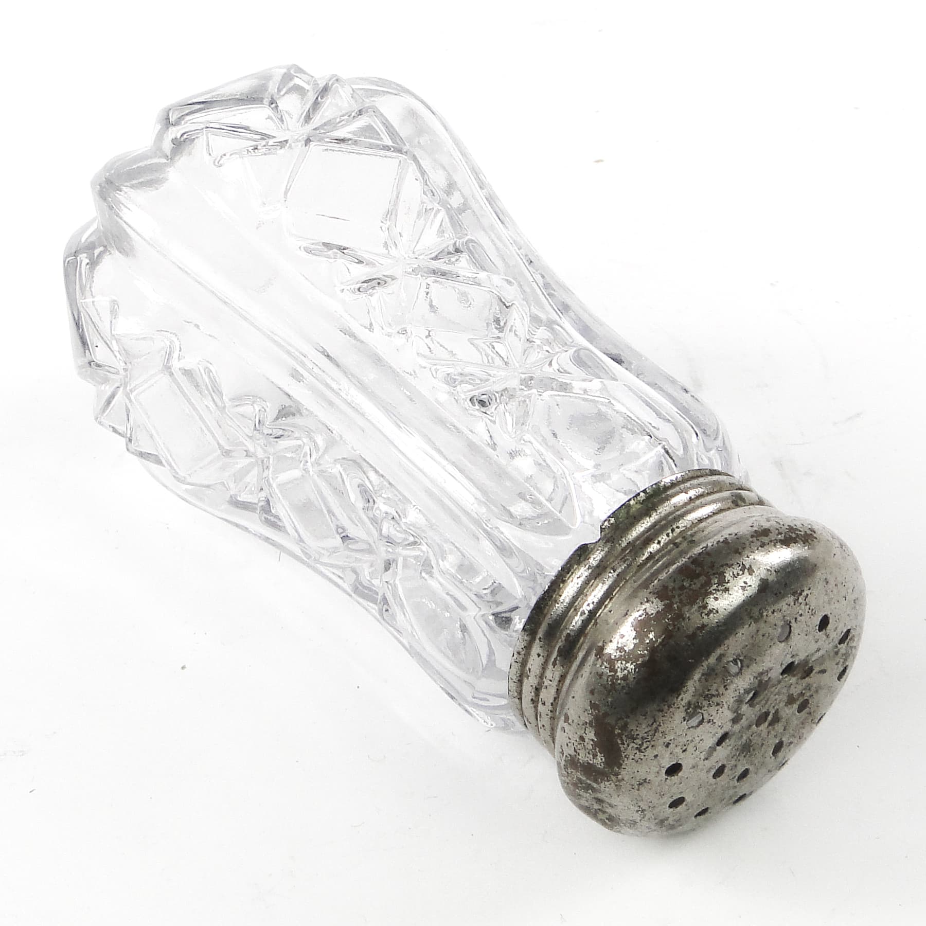 Cukiernica do cukru pudru Art Deco, szkło, mosiądz srebrzony, Wielka Brytania, lata 50. - 106790