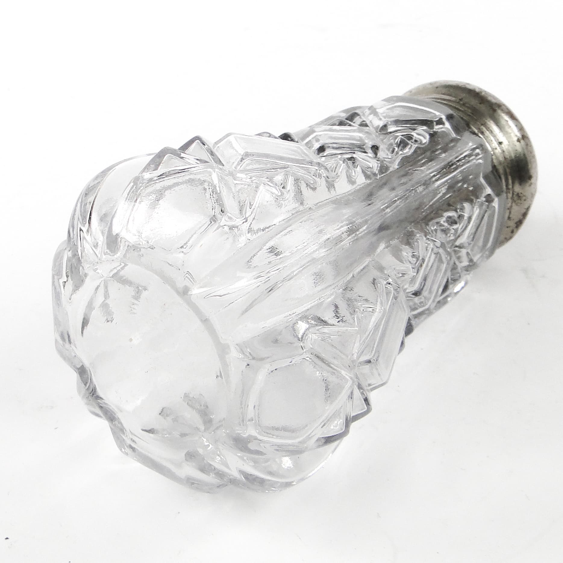 Cukiernica do cukru pudru Art Deco, szkło, mosiądz srebrzony, Wielka Brytania, lata 50. - 106791