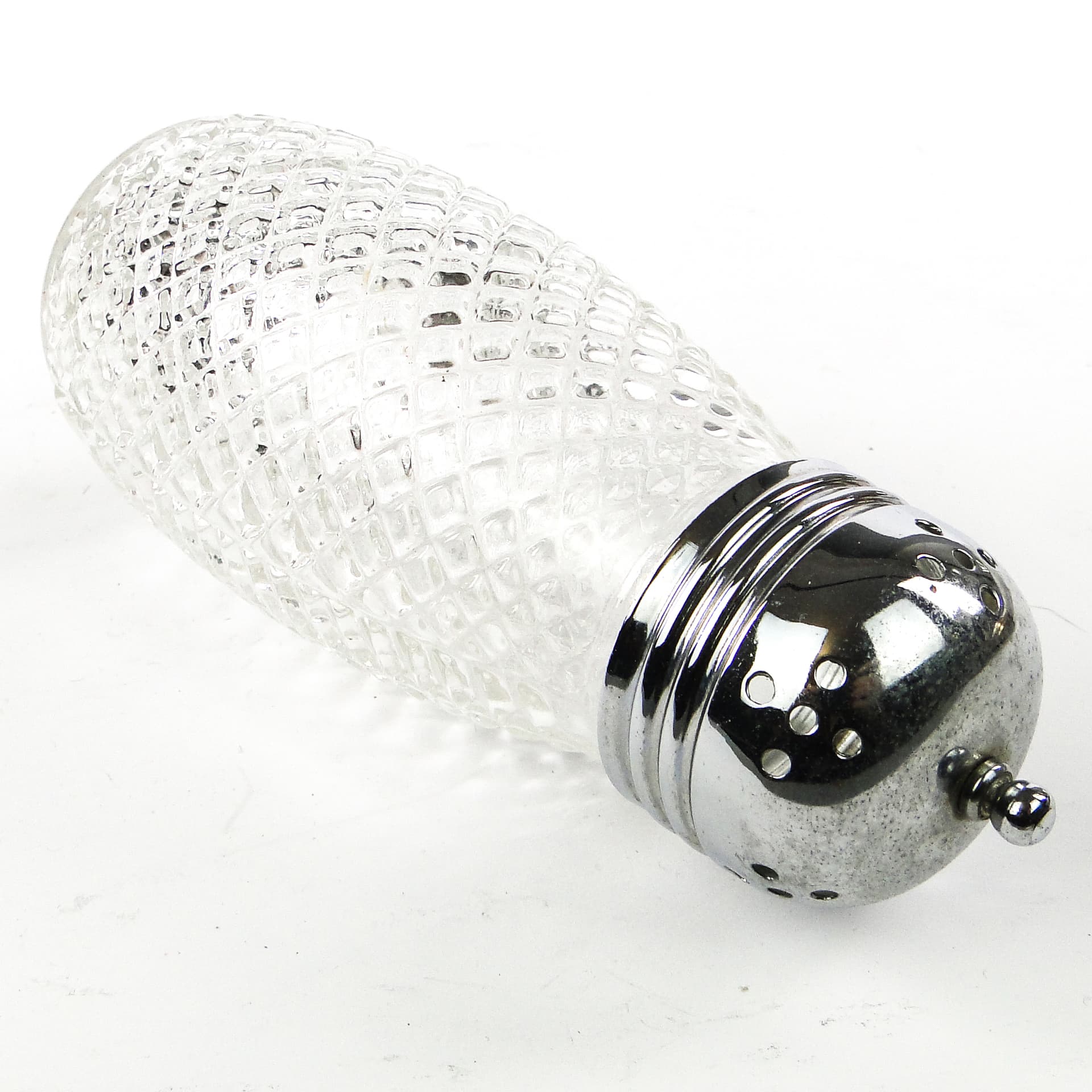 Cukiernica do cukru pudru Art Déco, szkło, mosiądz srebrzony, Wielka Brytania, lata 50. - 106812