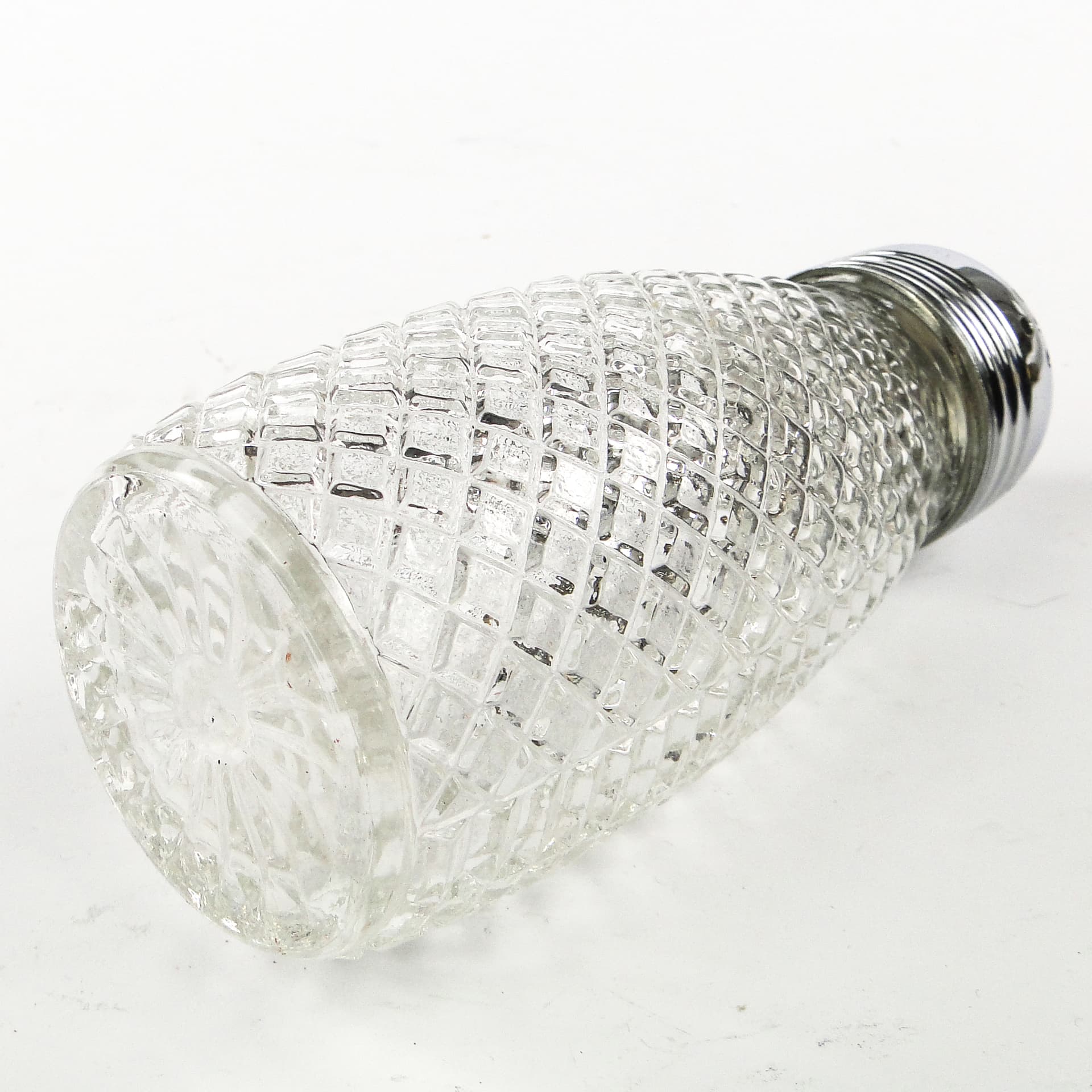 Cukiernica do cukru pudru Art Déco, szkło, mosiądz srebrzony, Wielka Brytania, lata 50. - 106813