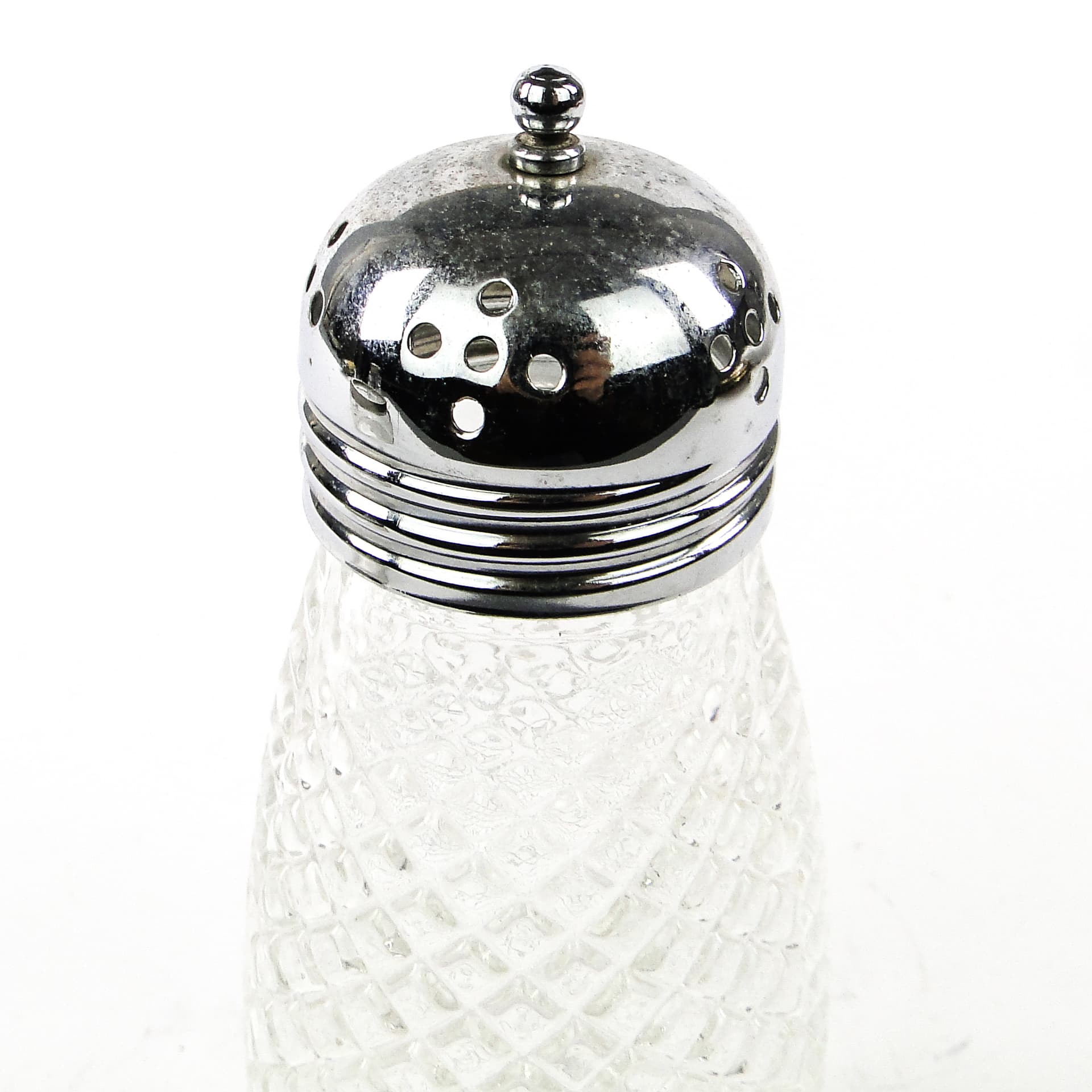 Cukiernica do cukru pudru Art Déco, szkło, mosiądz srebrzony, Wielka Brytania, lata 50. - 106807