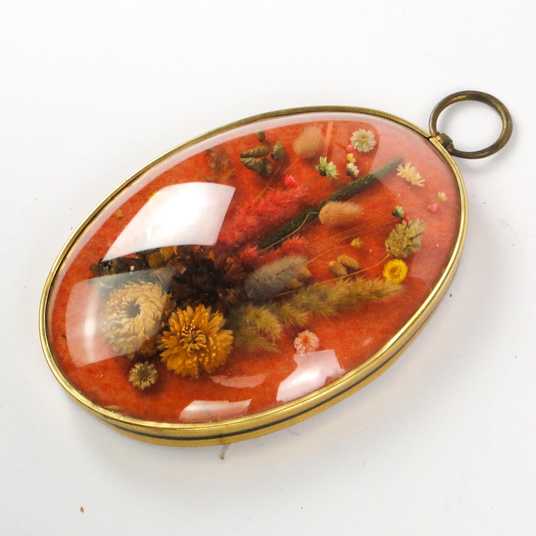 Rustic decorative frame, brass, glass, fabric, Poland, 1990s. - 106849