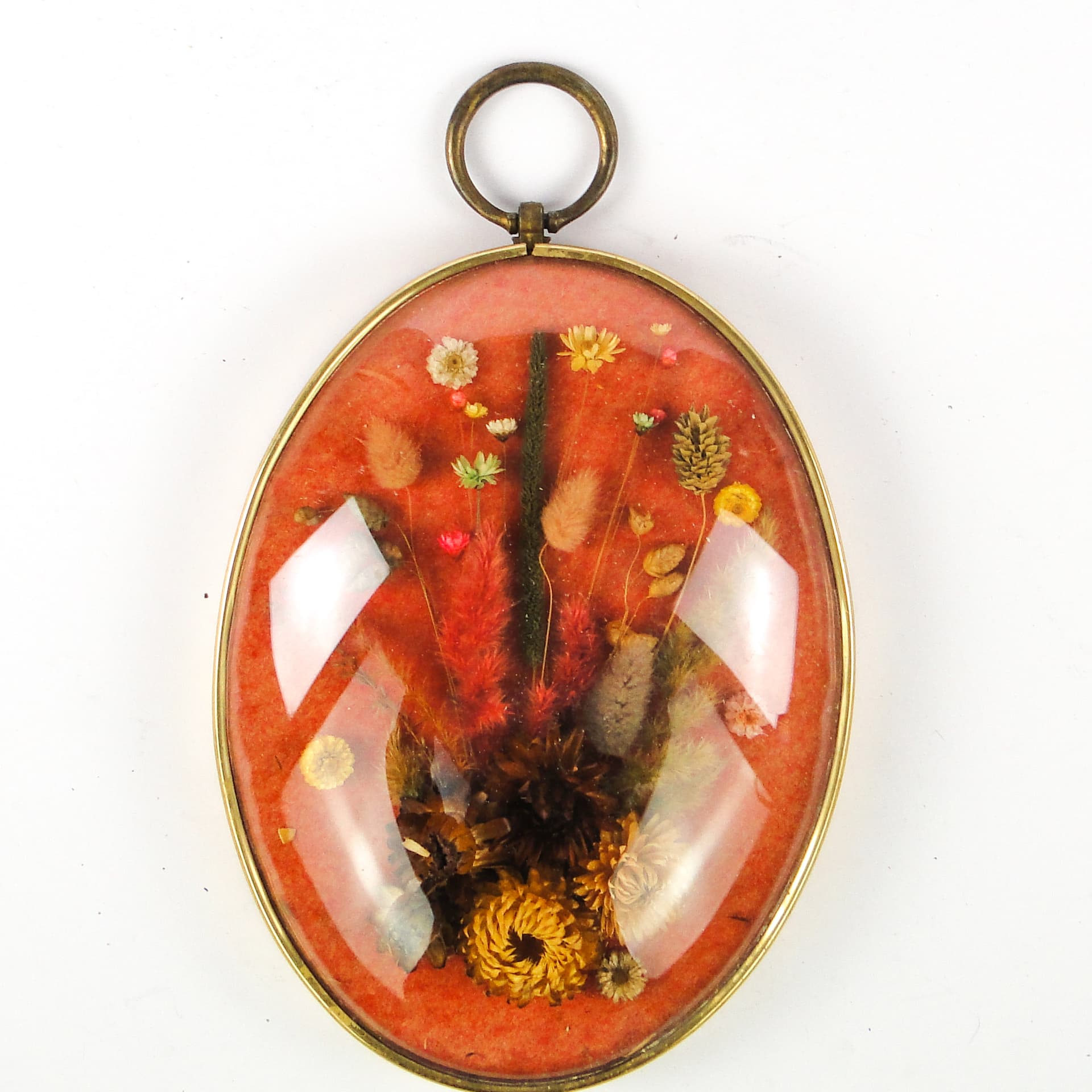 Rustic decorative frame, brass, glass, fabric, Poland, 1990s. - 106851