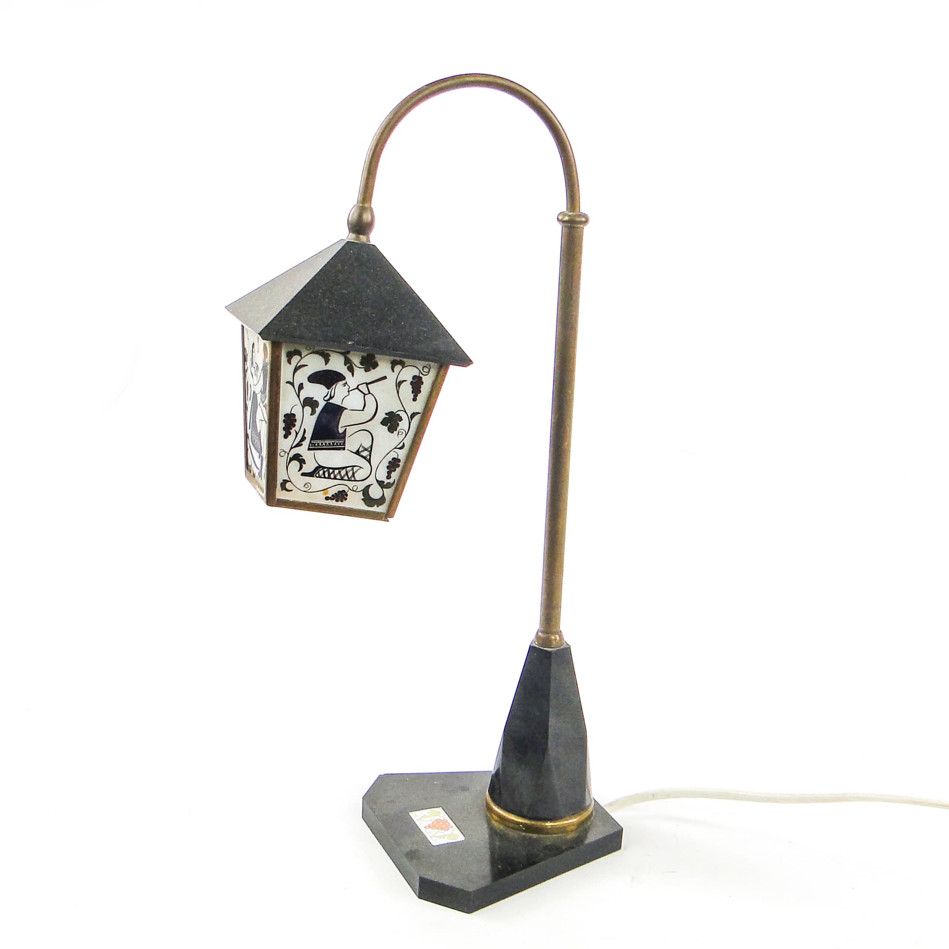 Folk table lamp, bakelite, brass, stone, USSR, 1950s. - 106867