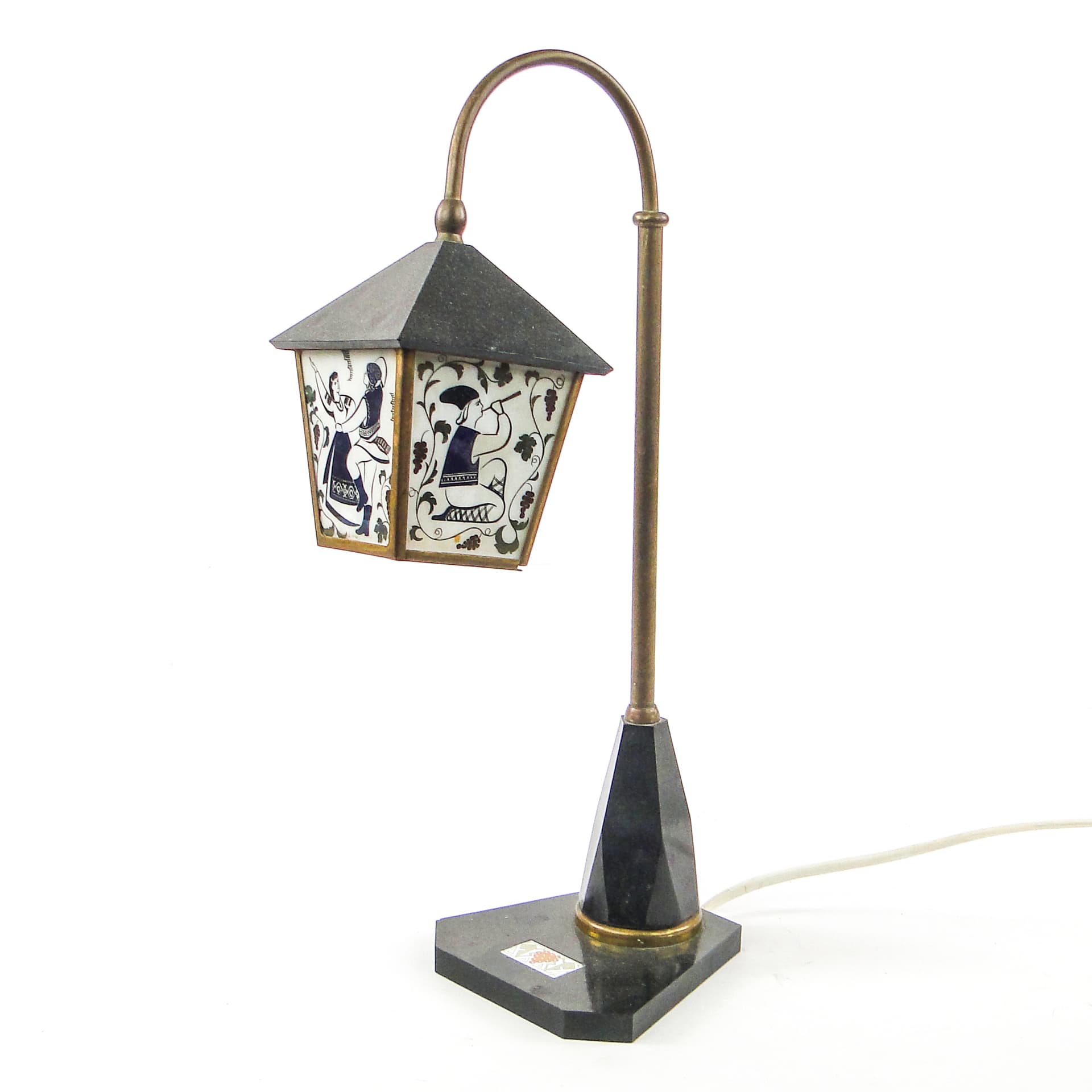 Folk table lamp, bakelite, brass, stone, USSR, 1950s. - 106863