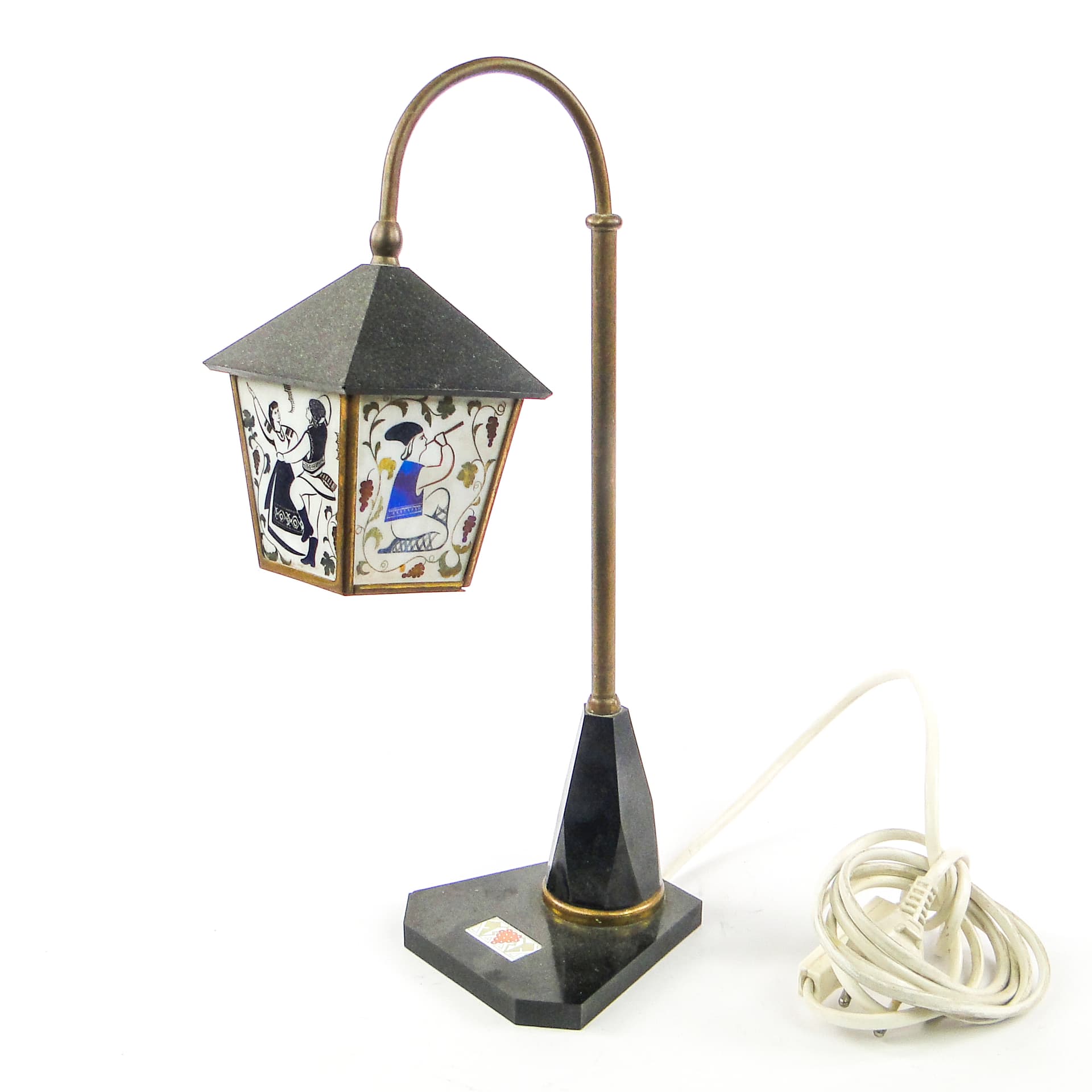 Folk table lamp, bakelite, brass, stone, USSR, 1950s. - 106868